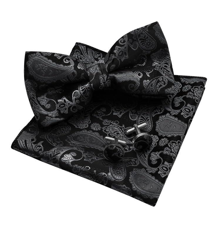 MAGE MALE Men’s Bow Tie Set,Classic Paisley Pre-Tied Bowtie,Pocket Square and Cufflinks for Formal Wedding Party Prom