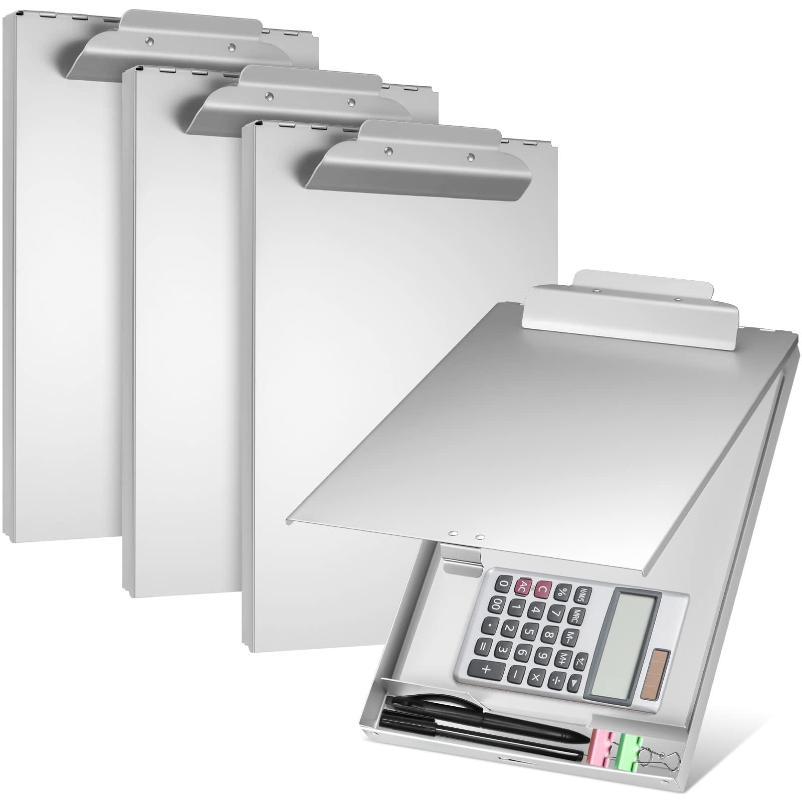 Jutom 4 Pcs Metal Clipboard with Storage Self Locking Portfolio Aluminum Binder Metal Clip Board Folder Letter Size Form Holder for Office Business Professionals Stationer, Silver
