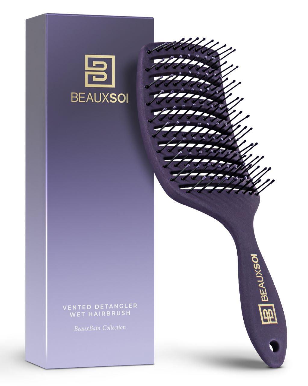 BEAUXSOI Vented Detangling Brush for Wet or Dry, Thick, Coily, and Curly Hair | Curved Vent Brush for Blow Drying - Image 1