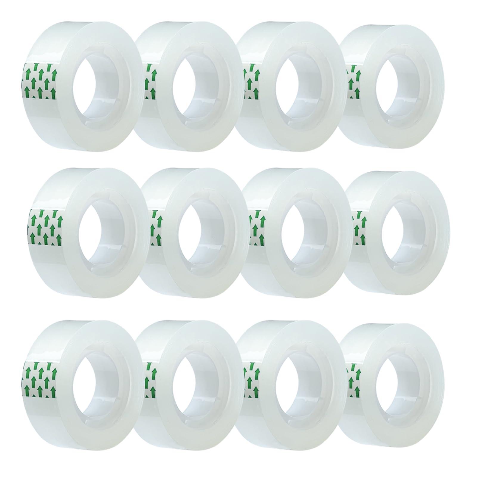 MJUNM Clear Tape Refills Rolls for Dispenser, Transparent Tape, 12 Rolls, 1 inch Core, 3/4 inch x 900 inches