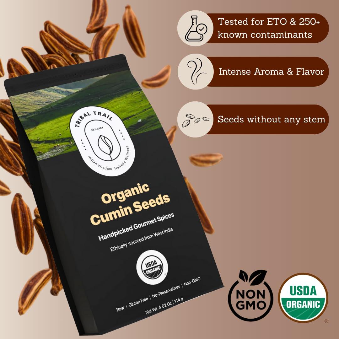 Tribal Trail Cumin Seeds Whole Organic | 4.02 oz | USDA Organic & Non-GMO | Indian Origin | Recyclable Kraft Bags | Best for Cooking, Seasoning & Spice Blends - Image 2
