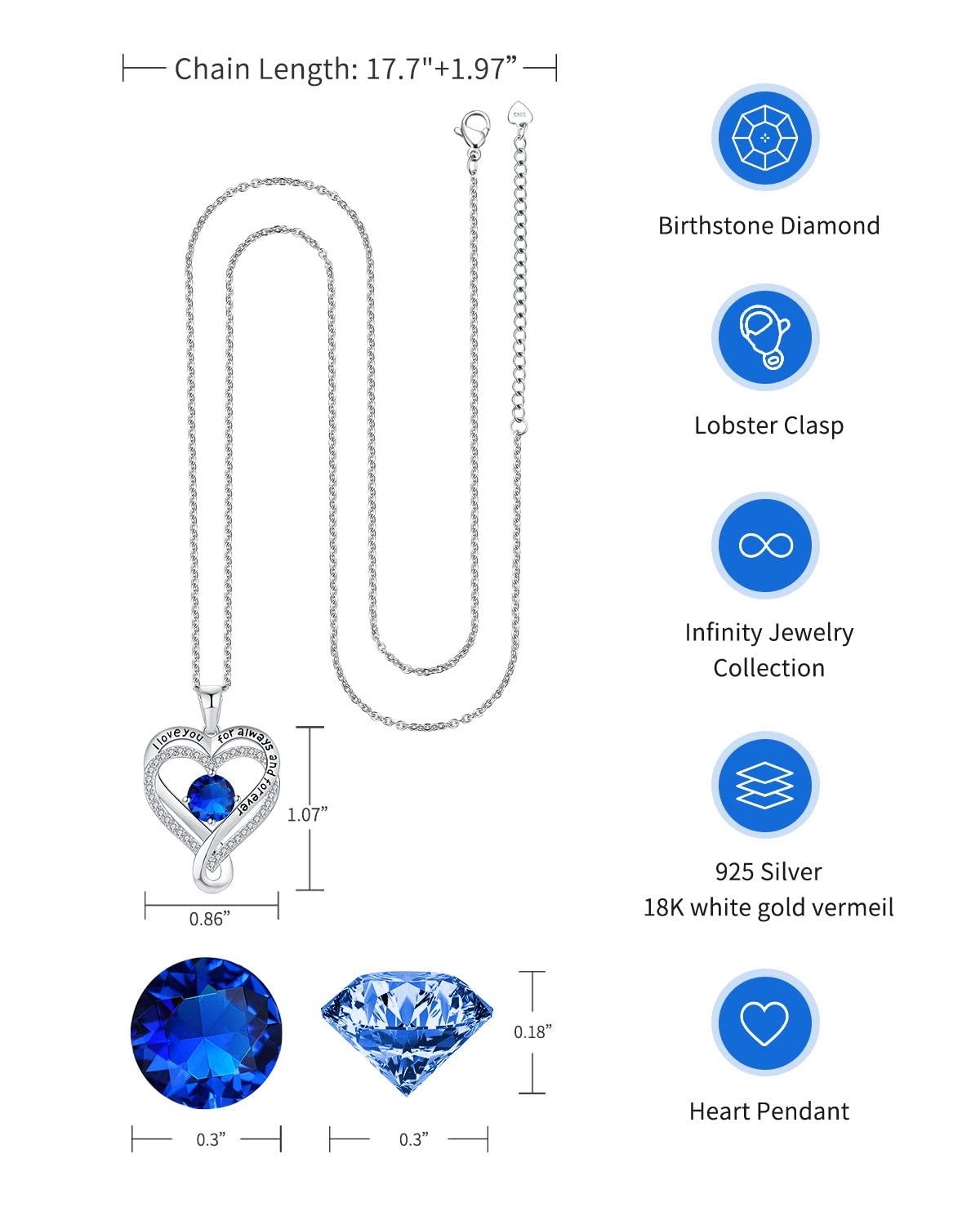 Jewelry for Women Wife Infinity Heart Birthstone I Love You Necklace S925 Anniversary Women Necklaces for Her Wife Birthday Gift Ideas, Birthday Present for Girlfriend Mom Daughter Sterling Silver - Image 4