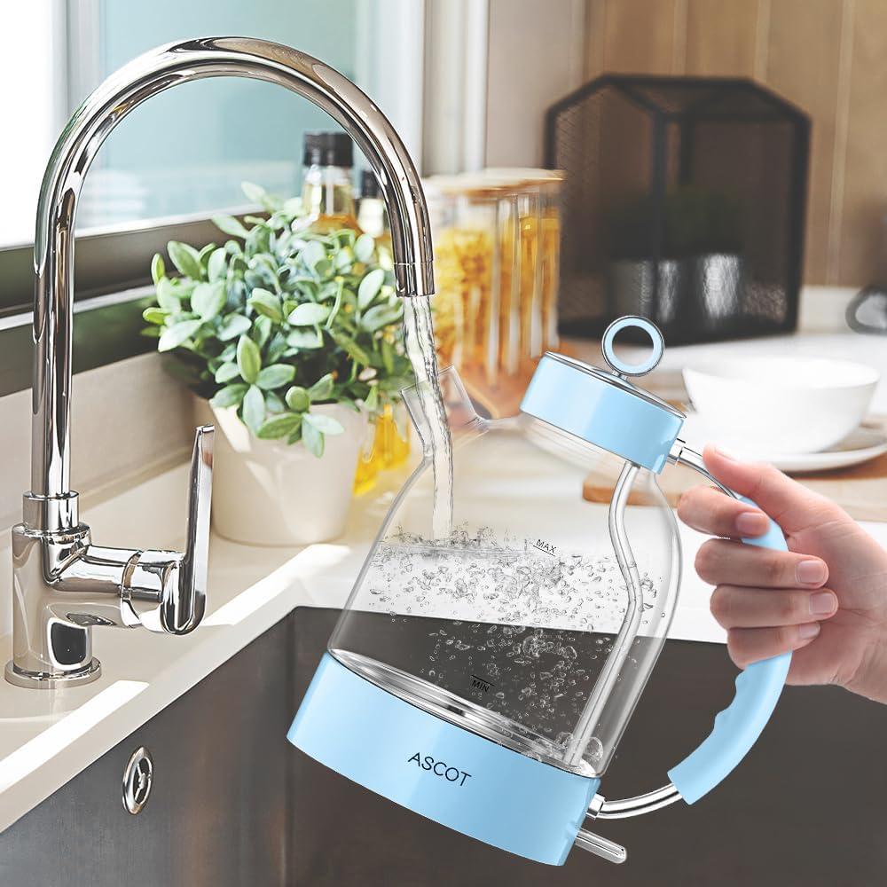 ASCOT Electric Kettle, Glass Electric Tea Kettle Gifts for Men/Women/Family 1.6L 1500W Borosilicate Glass Tea Heater, with Auto Shut-Off and Boil-Dry Protection (Blue) - Image 2