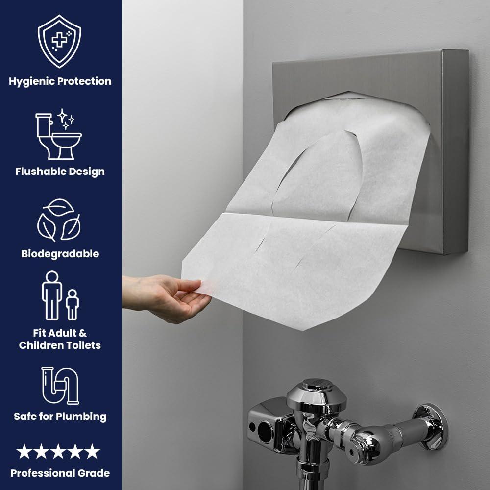 Hospeco Flushable Toilet Seat Covers - 1000 Pcs, 4 Packs of 250 - Disposable Paper Discreet Seats for Commercial Wall Dispenser, 16.75 x 14.25 Half-Fold, White - Image 2