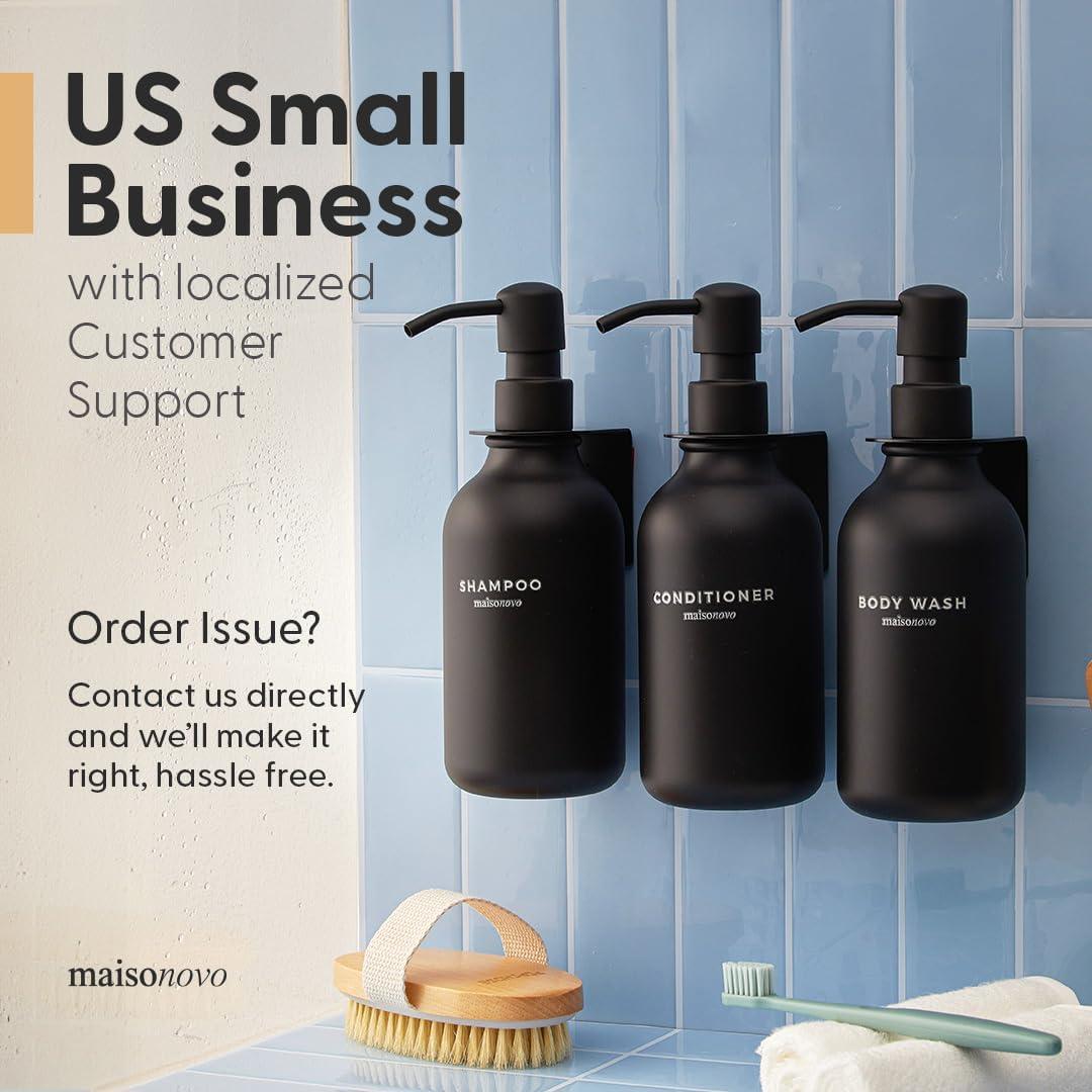 MaisoNovo Shampoo and Conditioner Dispenser - Shower Soap Dispenser Wall Mounted - 16.9 fl oz Set of 3 Black Plastic Bottles Black Pump - Shampoo Dispenser, Shower Dispenser 3 Chamber No Drill - Image 6