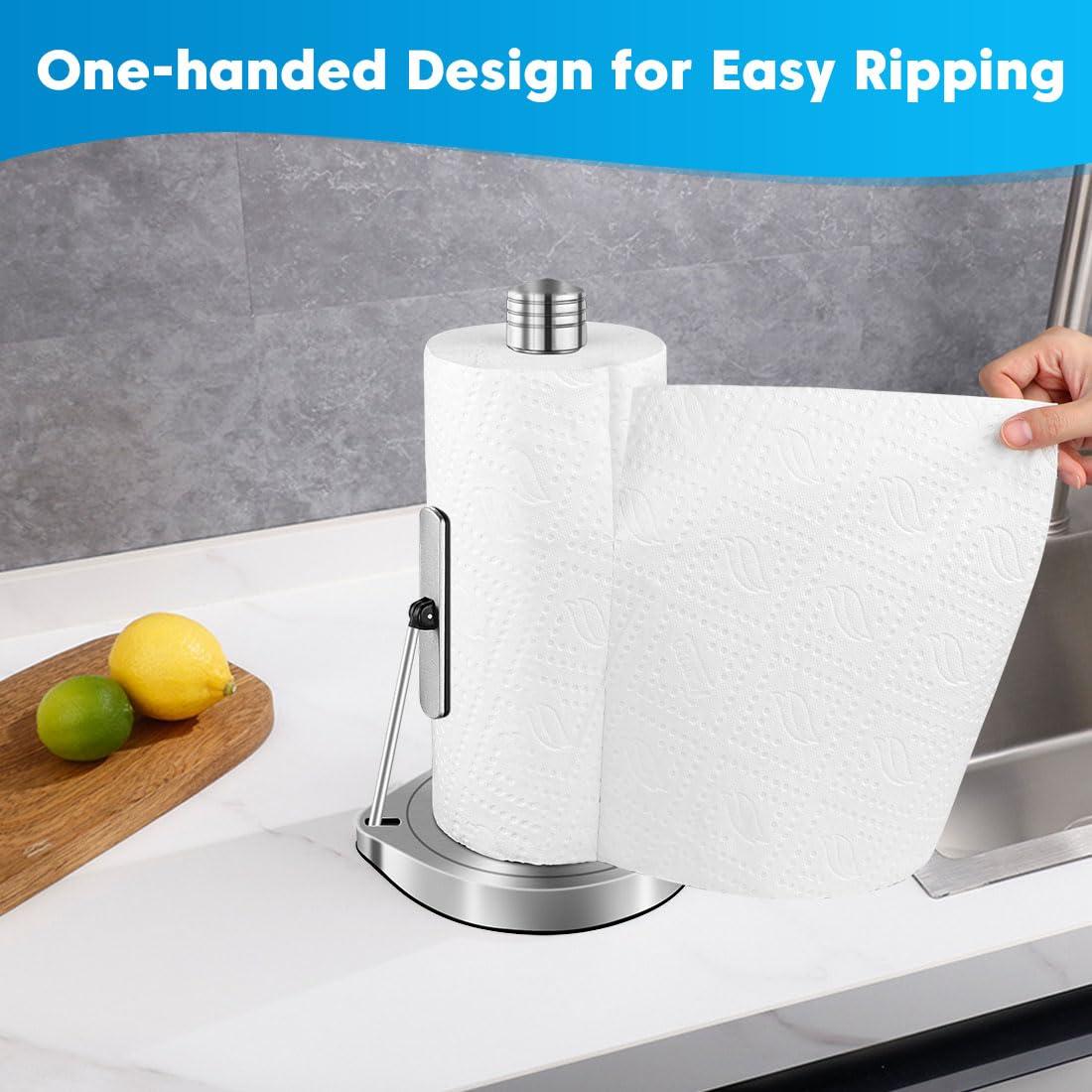 AIDEA Paper Towel Holder Countertop, One-Handed Operation Paper Towel Holder Stand for Kitchen and Bathroom, Spring Arm for Easy Tear, Stainless Steel Paper Towel Dispenser with Weighted Base, Silver - Image 4