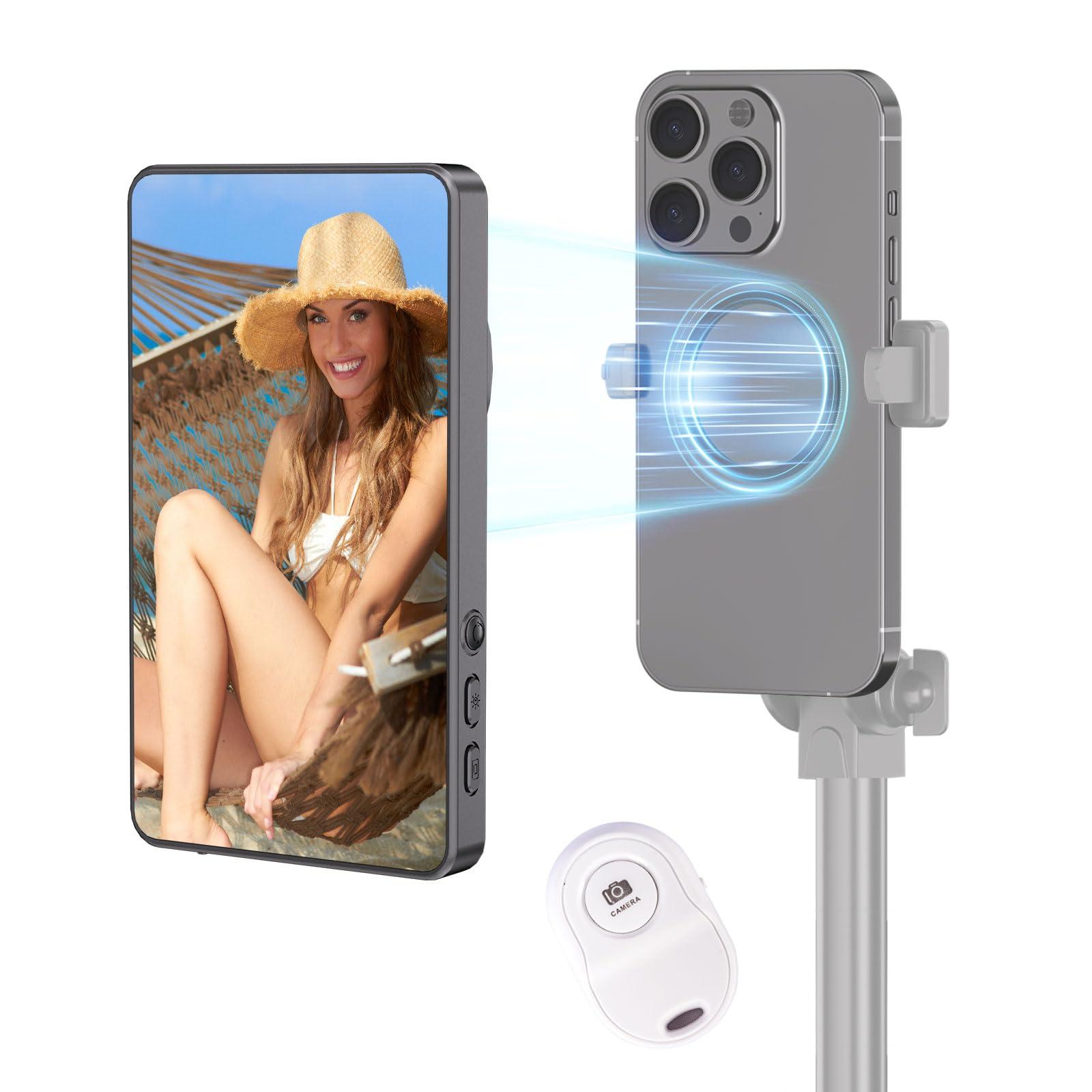 MYW Selfie Monitor Screen Phone, Vlog Selfie Monitor Screen Support Wireless Synchronization, 0 Latency, Remote Control Operation, 1800mAh Battery, Back Camera for iPhone & Android Phone