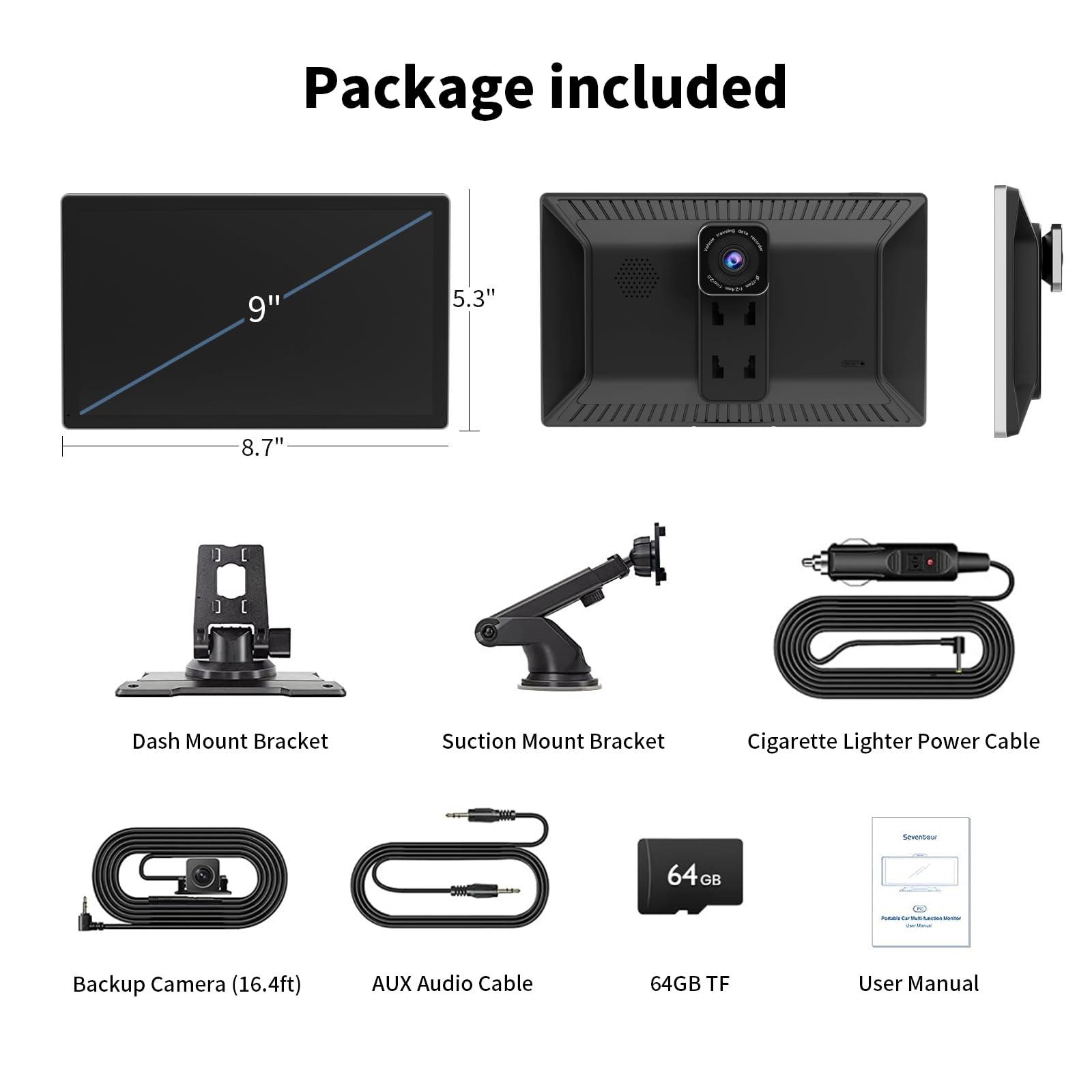 Portable Apple Carplay Screen for Car, 9" Wireless Apple Carplay & Android Auto,4K Dash Cam,1080p Backup Camera DVR,Car Audio Receivers GPS Navigation Mirror Link, Bluetooth,FM, Siri - Image 9