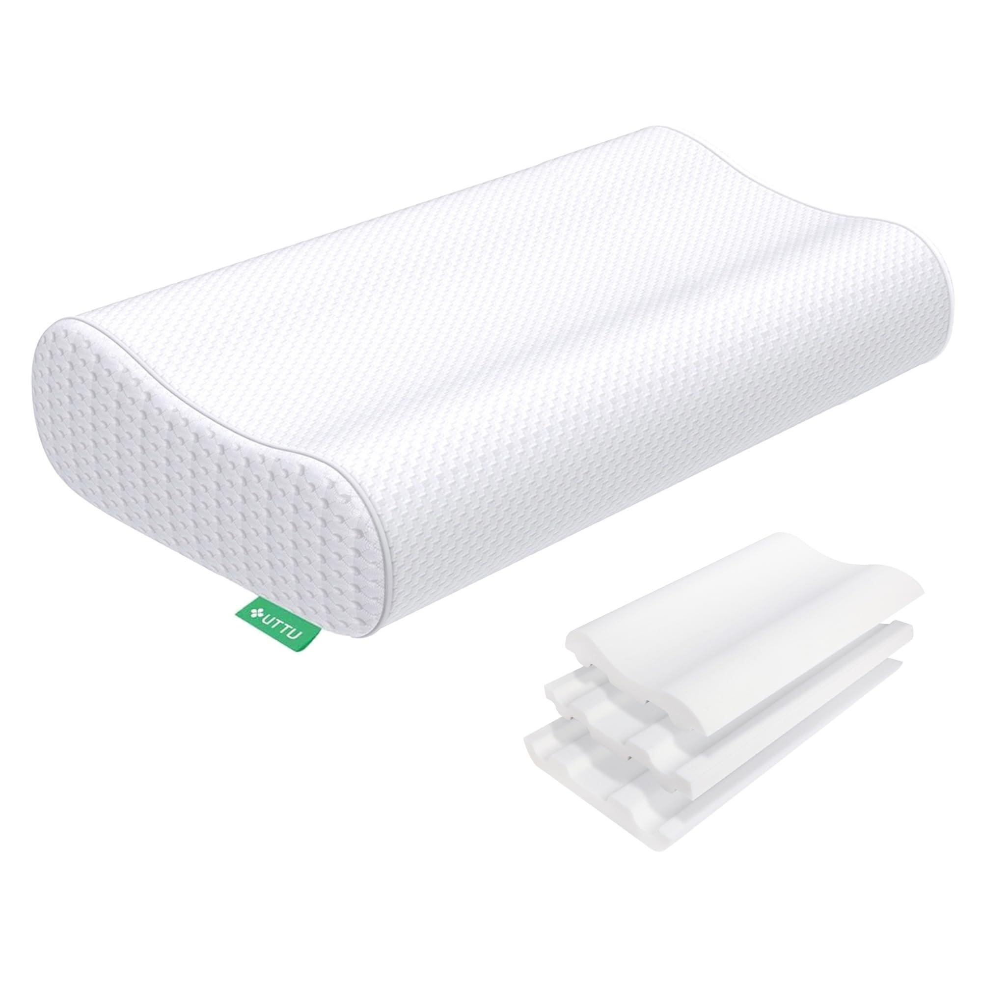 UTTU Cervical Pillow for Neck Strain Relief, Memory Foam Neck Pillow for Sleeping, Adjustable Orthopedic Sandwich Pillow, Contour Cooling for Side Back Stomach Sleeper, Queen(23.6"×14"×4.7"/3.9")