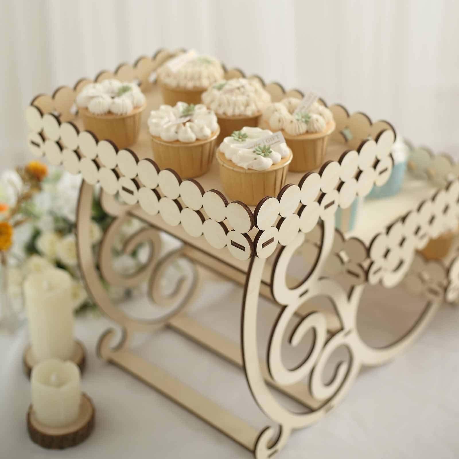 Efavormart 3-Tier 22" Natural Wooden Laser Cutout Dessert Serving Platter Display, Rectangular Cupcake Stand Mini Cake Tray - Image 5