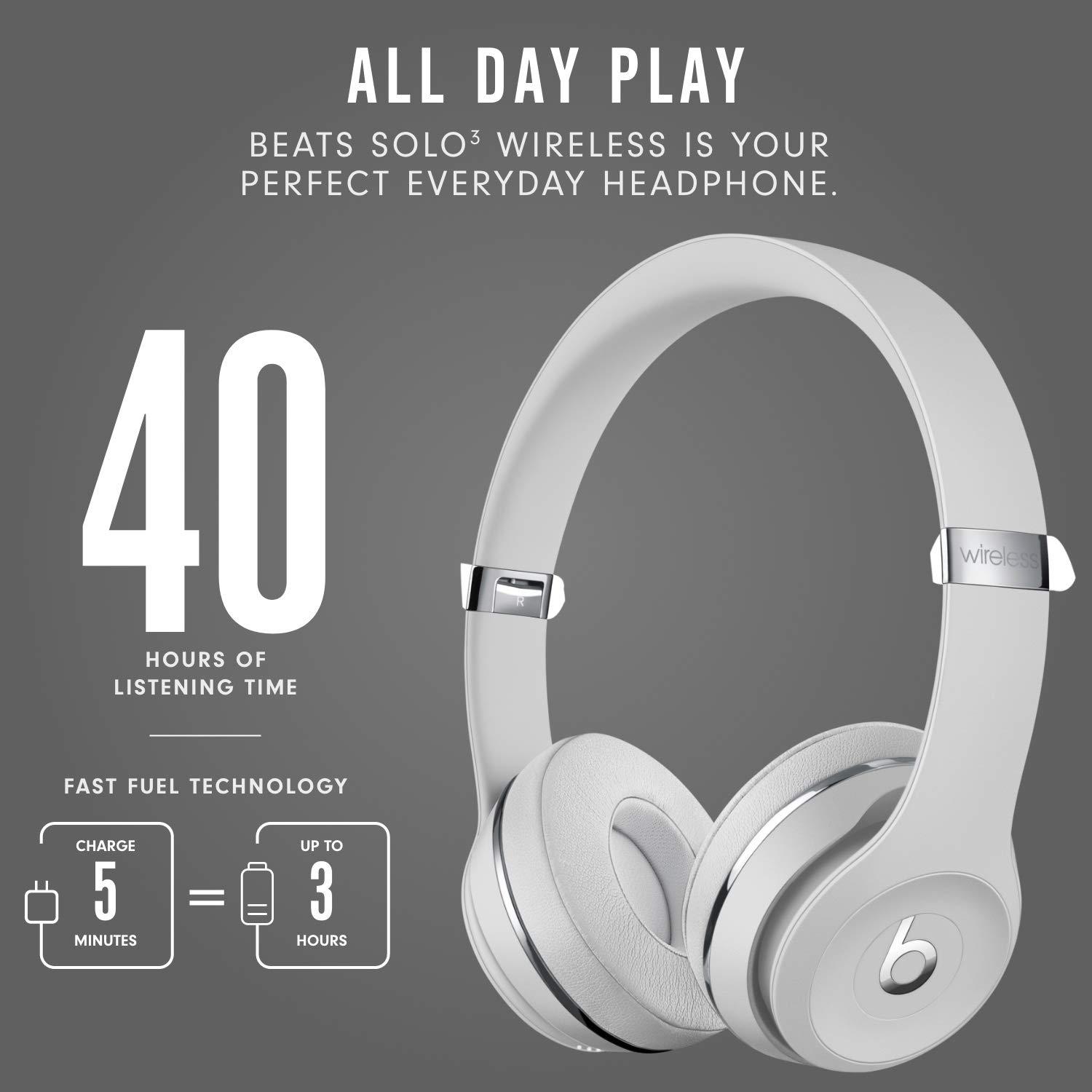 Beats Solo3 Wireless On-Ear Headphones - Apple W1 Headphone Chip, Class 1 Bluetooth, 40 Hours of Listening Time, Built-in Microphone - Satin Silver (Latest Model) - Image 5