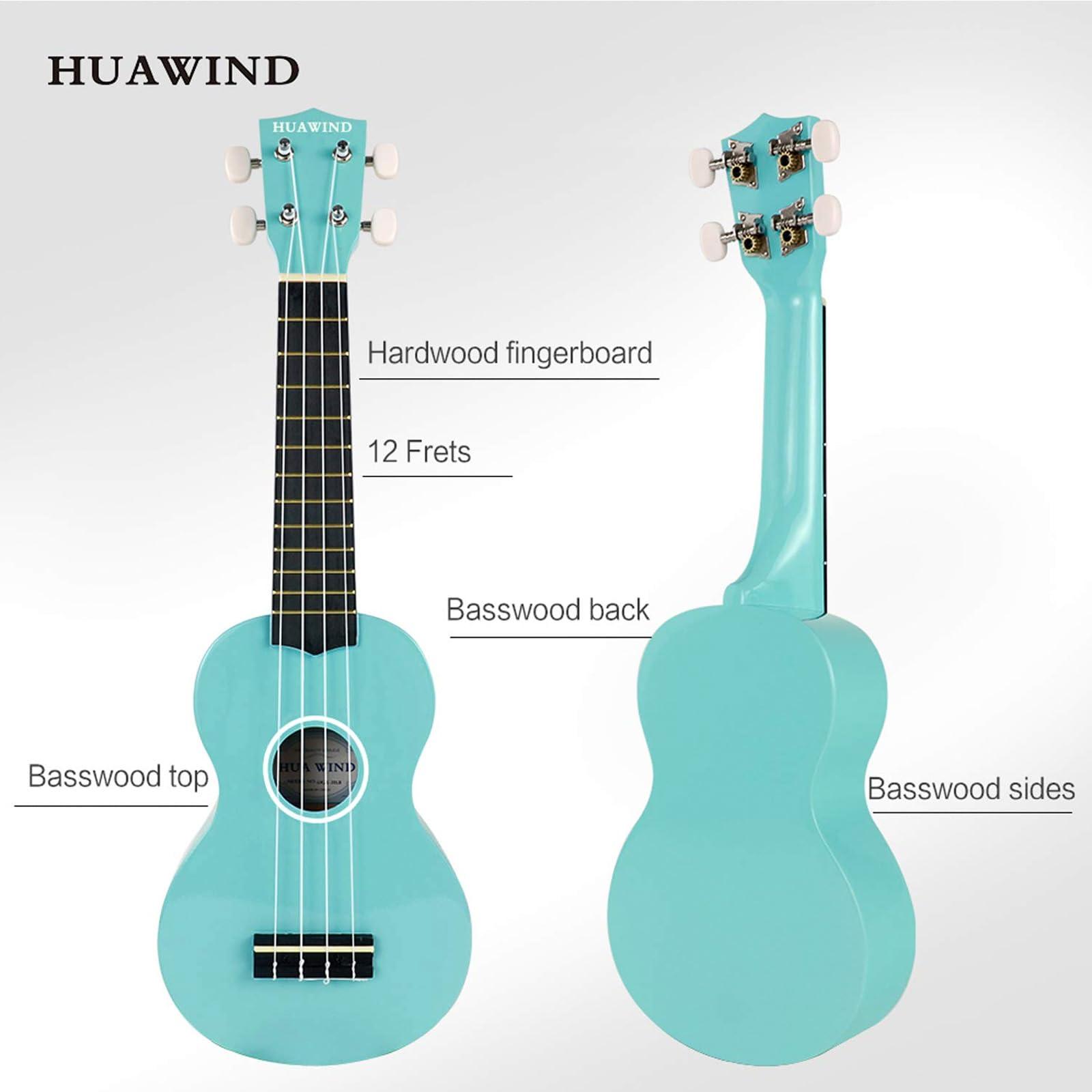 HUAWIND Soprano Ukulele For Beginners Four String Hawaiian Ukelele Start Pack Light Blue Ukelele - Image 3