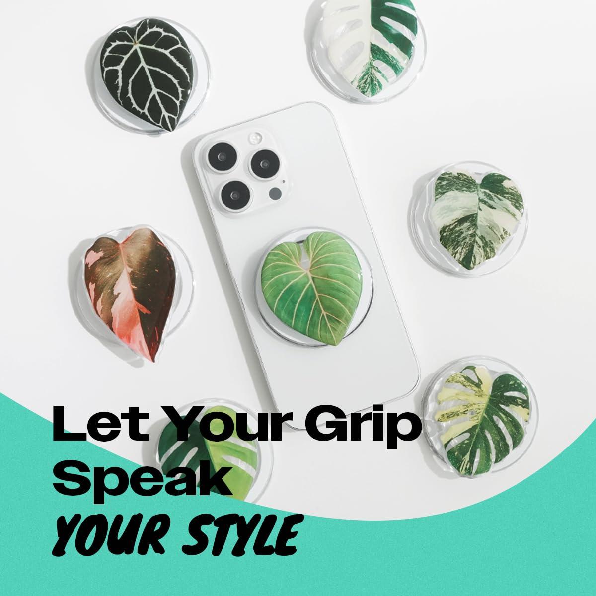 OnTheGrip Compatible with Magsafe Magnetic Cute Acrylic Tropical Leaf Design Collapsible Mobile Phone Grip Stand Holder for Smartphone Tablet Cell Phone Accessory (Monstera Deliciosa) - Image 3