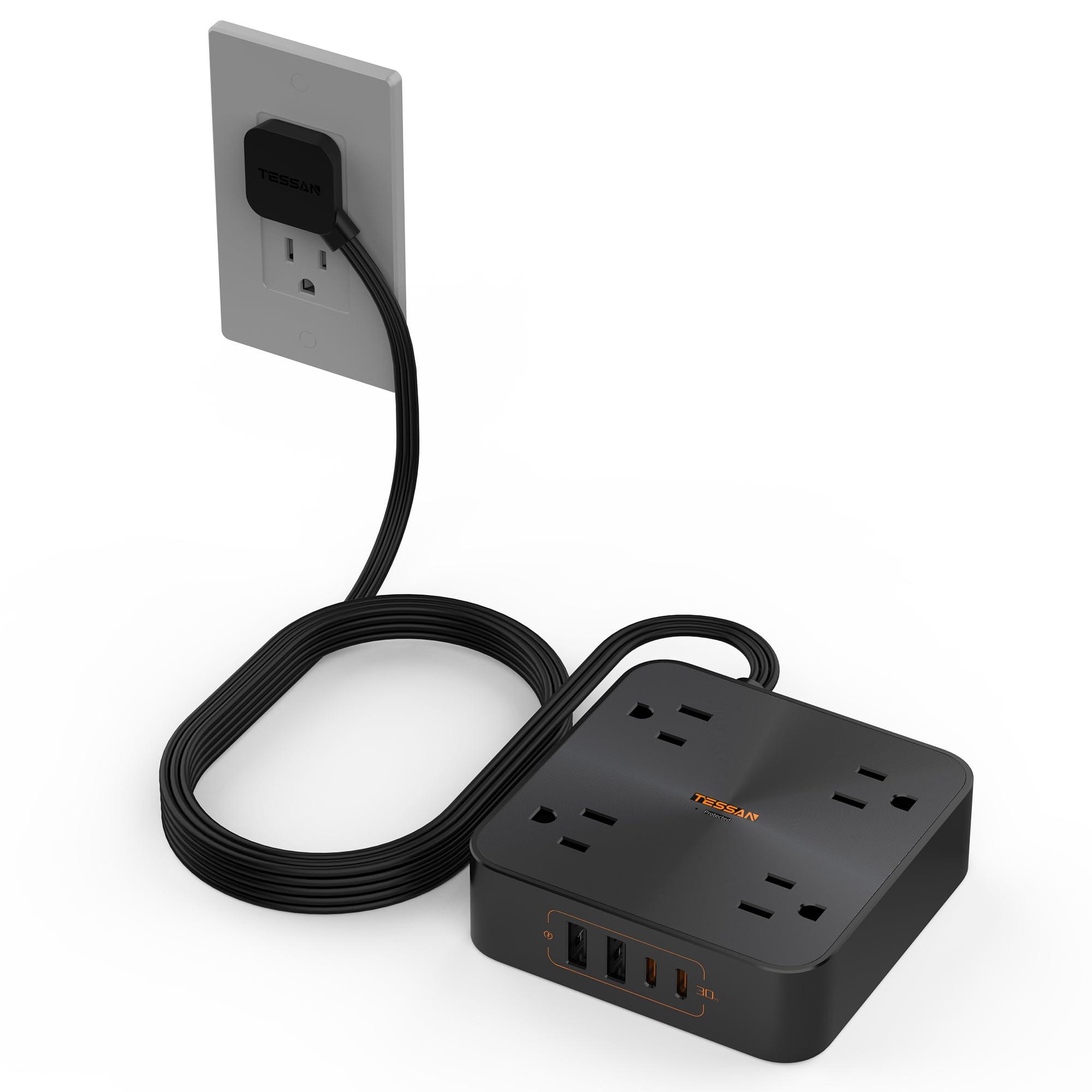 30W USB C Power Strip, TESSAN Fast Charger Surge Protector with 4 Outlet Extender, 6 FT Flat Plug Extension Cord 4 Charger Block Power Delivery (2 USB C) for Office Supplies, Dorm Room Essentials