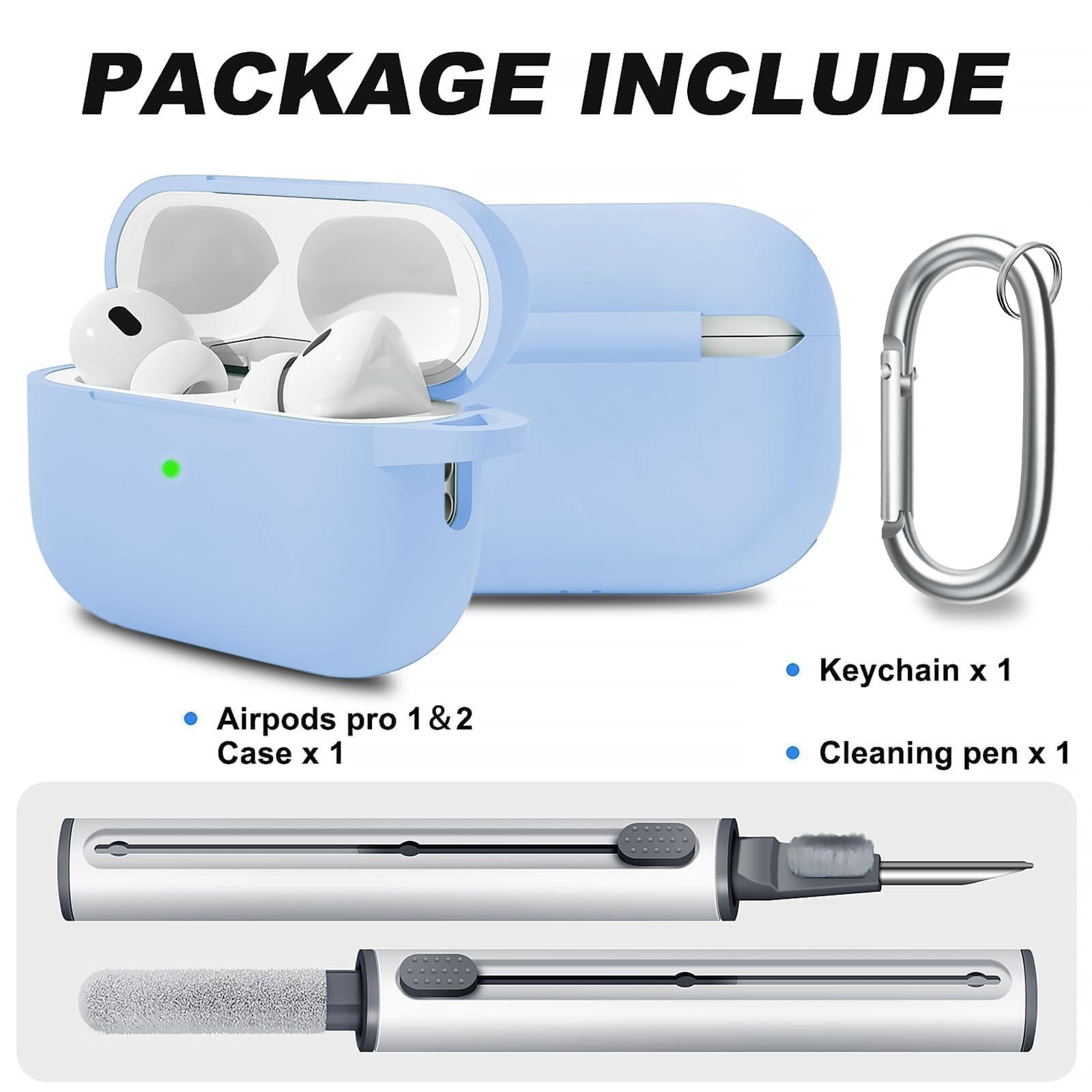 MOLOVA AirPod Pro Case Cover with Cleaner Kit, Soft Silicone Cover for AirPods Pro Case 2nd/1st Comes with Keychain for Women Men,Suitable Cases for Airpods Pro 2nd Generation Case and 1st-Denim Blue - Image 2