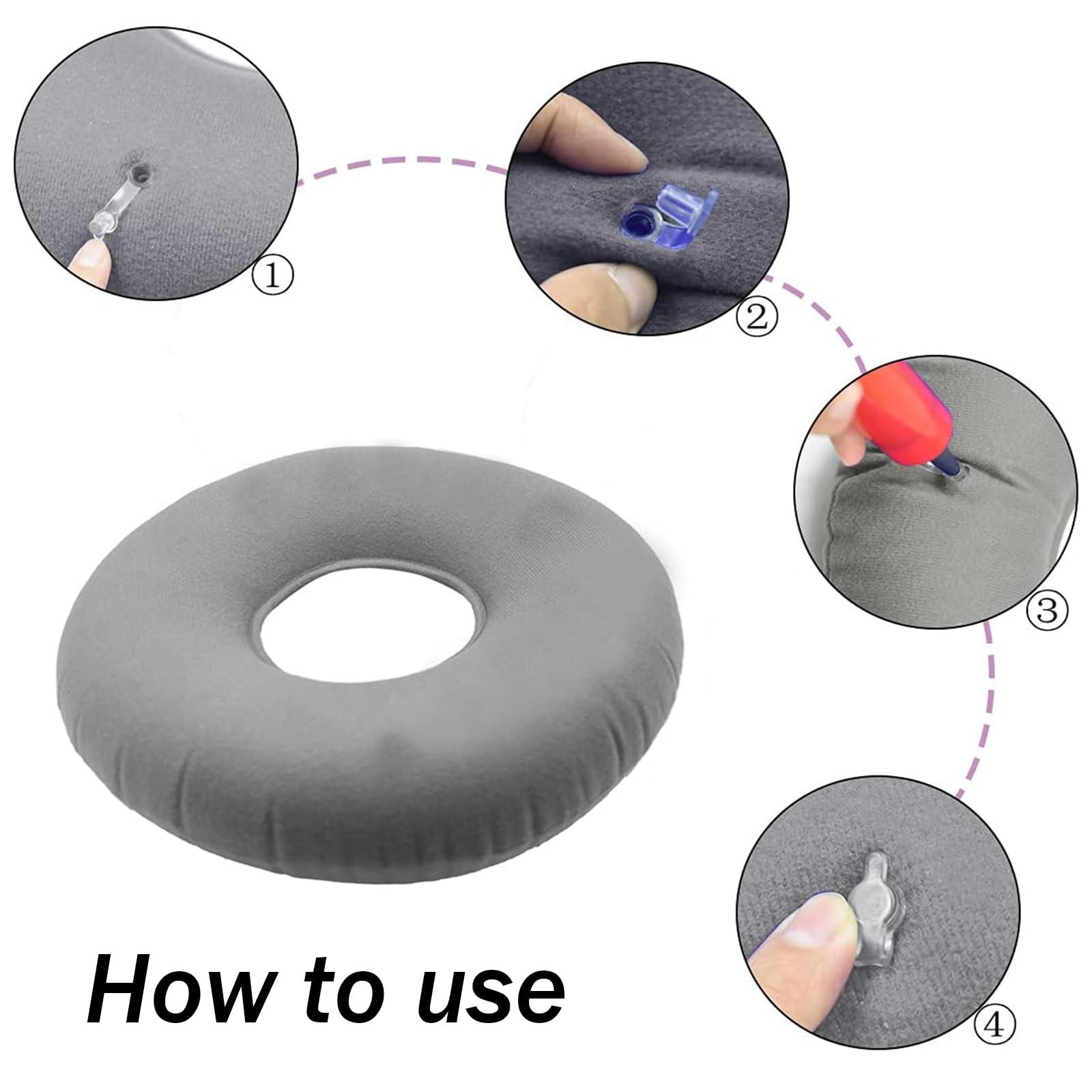 Inflatable Butt Pillow for Tailbone Pain Relief, Pillow Flocked Fabric Air Pillow for The Home, Office, Ultralight Inflatable Pillow for Hiking, Camping (Gray) - Image 3