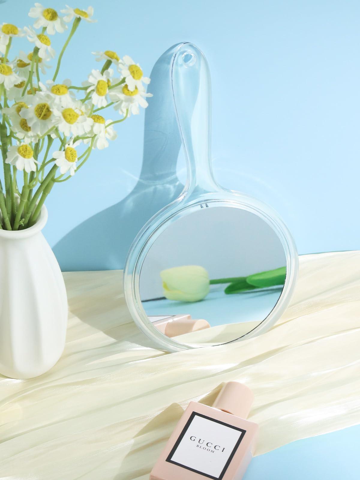 Macaki Hand Mirror, Double-Sided 1X/5X Magnifying Mirror with Handle, Acrylic, 8.3" L x 4.5" W, Clear, Pack of 1 - Image 2