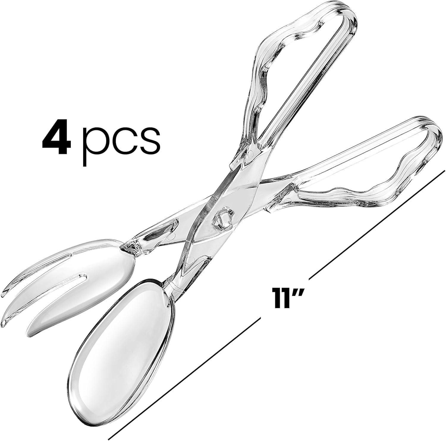 Pack of 4 11-Inch Clear Plastic Scissor Salad Tongs - Premium, Heavy-Duty, Reusable Serving Utensils for Catering, Cooking, Buffets, Party Supplies, and Weddings, Dishwasher Safe - Image 2