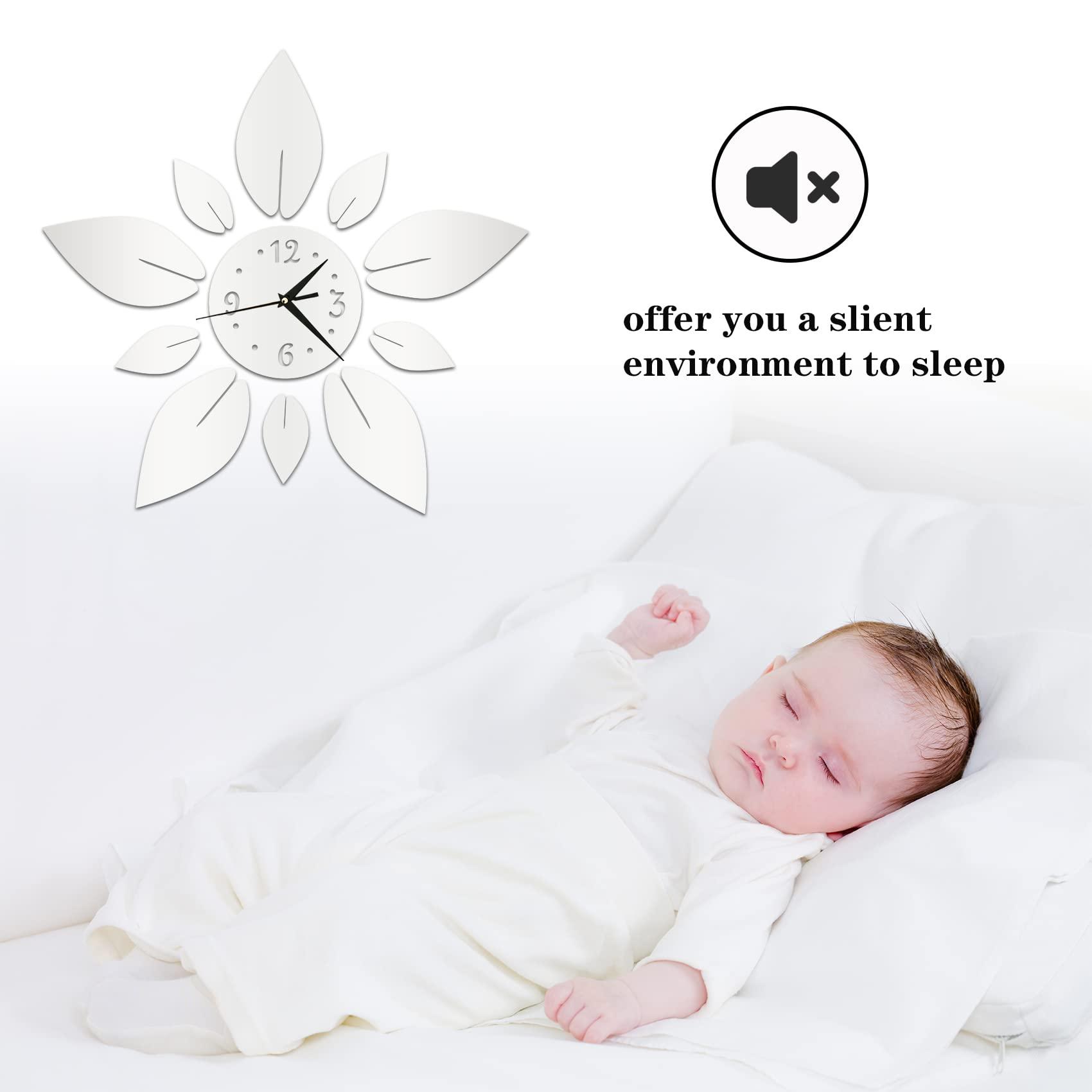 haodeni Modern Flowers Digital 3D Large Wall Clock Mirror Stickers Self-Adhesive Acrylic Crystal Decals DIY Silent Petal Combo Art Clocks Decoration for Home Apartment Office (Silver) - Image 4