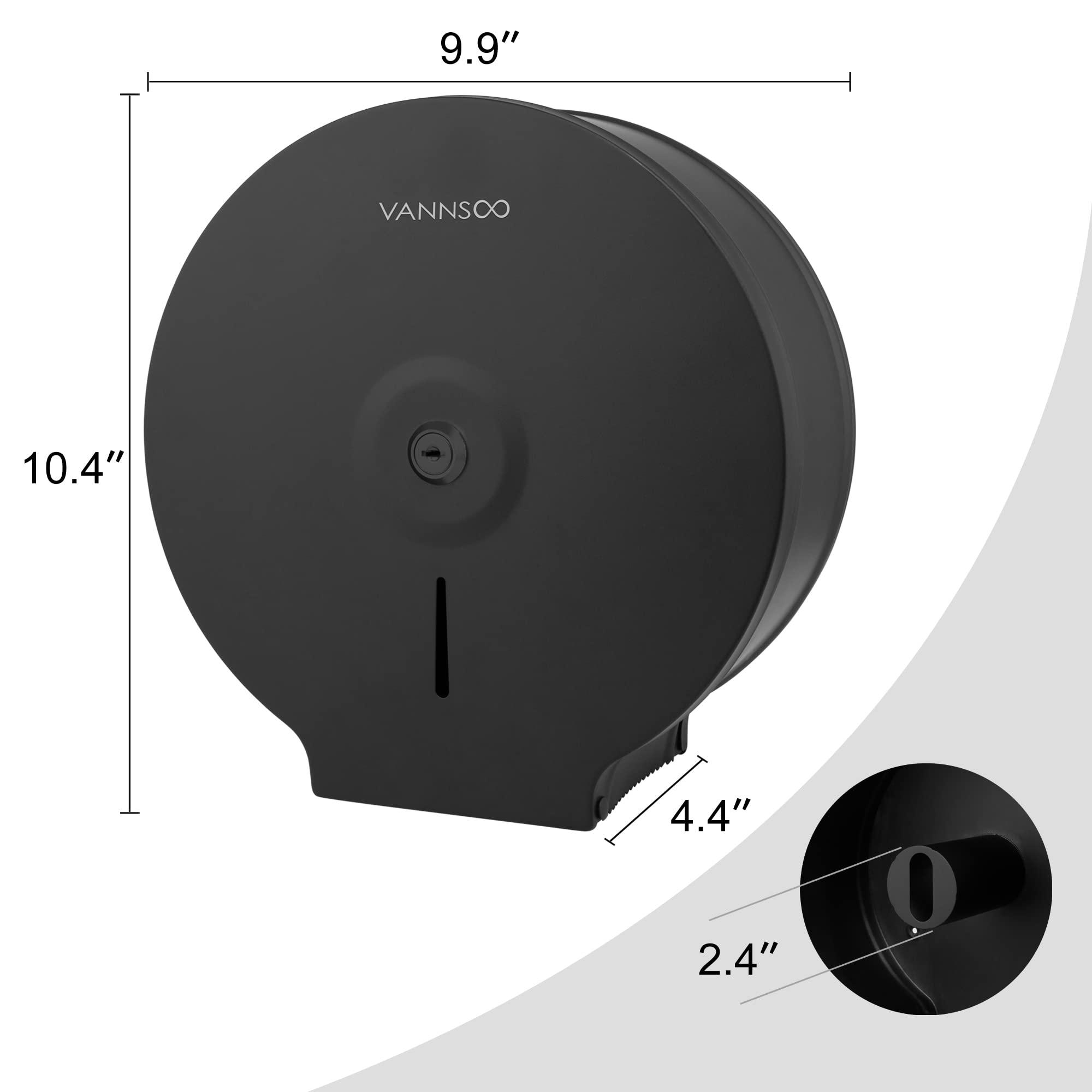 VANNSOO Commercial Jumbo Toilet Paper Dispenser, Wall Mount Stainless Steel 9 Inch Roll Toilet Paper Holder Bath Tissue Dispenser with Lock Key (Black) - Image 3