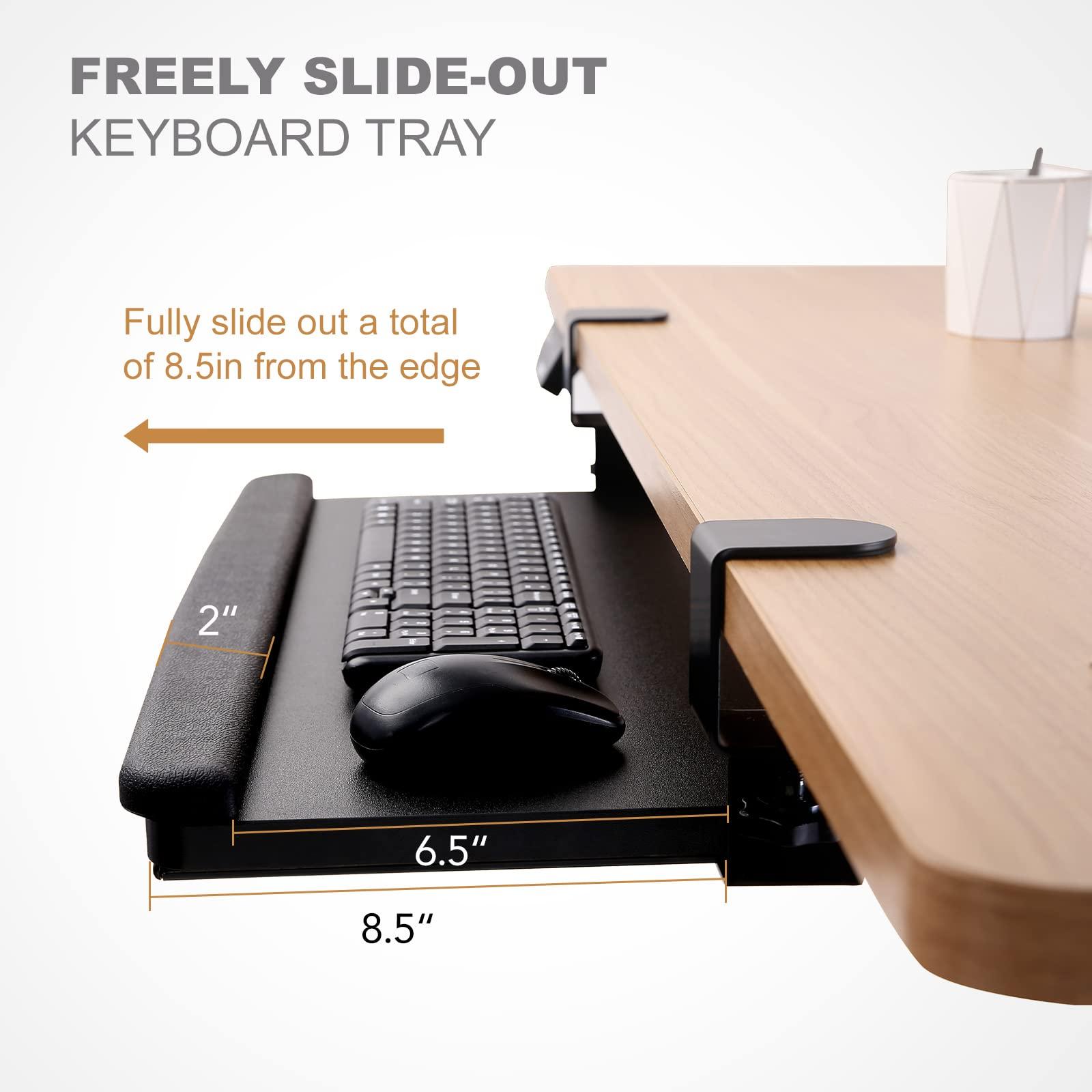 FlexiSpot Large Keyboard Tray Under Desk Ergonomic 25 (30 Including Clamps) x 12 in C Clamp Mount Retractable Adjustable Mouse Computer Keyboard Platform Tray Slide-Out Keyboard Drawer Shelf (Black) - Image 4