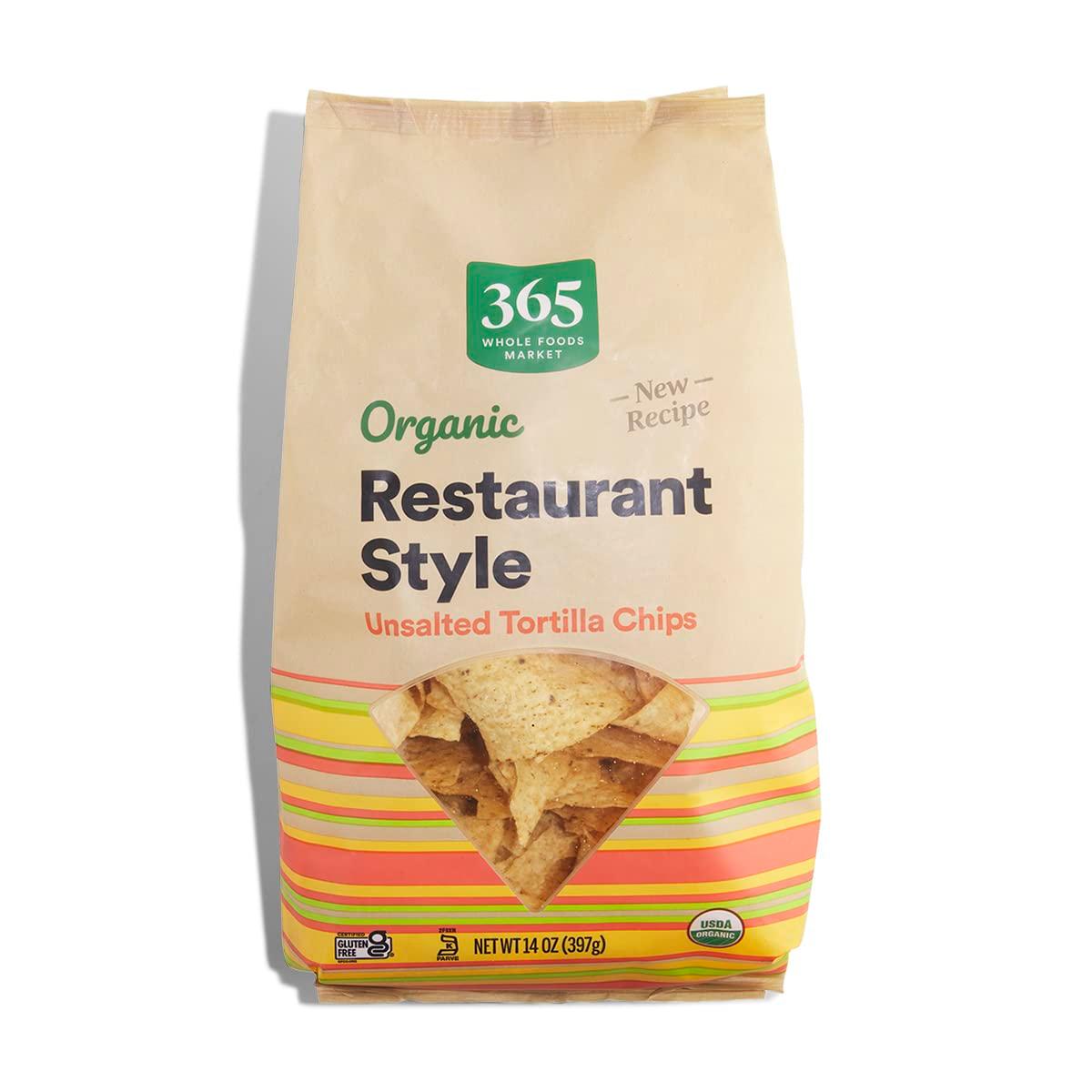 365 by Whole Foods Market, Organic Restaurant Style White Corn Tortilla Chips Unsalted, 14 OZ