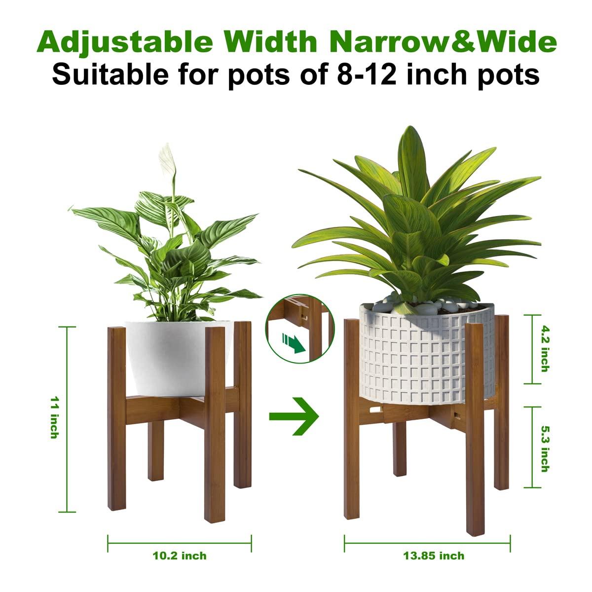 Rnined Adjustable Plant Stand Indoor,Bamboo Mid Century Modern Plants Stands, Stable Plant Holder,Fit 8 9 10 11 12 inch Pots (Pot & Plant Not Included) - Image 2