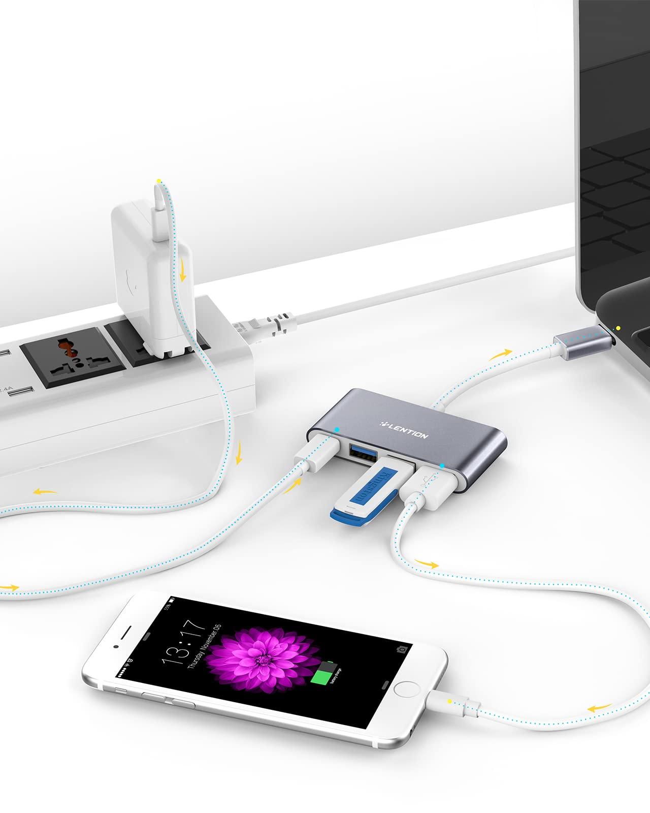 LENTION 4-in-1 USB-C Hub with Type C, USB 3.0, USB 2.0 for 2024-2016 MacBook Pro (M1-M4), iPhone 16-15 New Mac Air/Surface, ChromeBook, More, Multiport Charging & Connecting Adapter (C13, Space Gray) - Image 3
