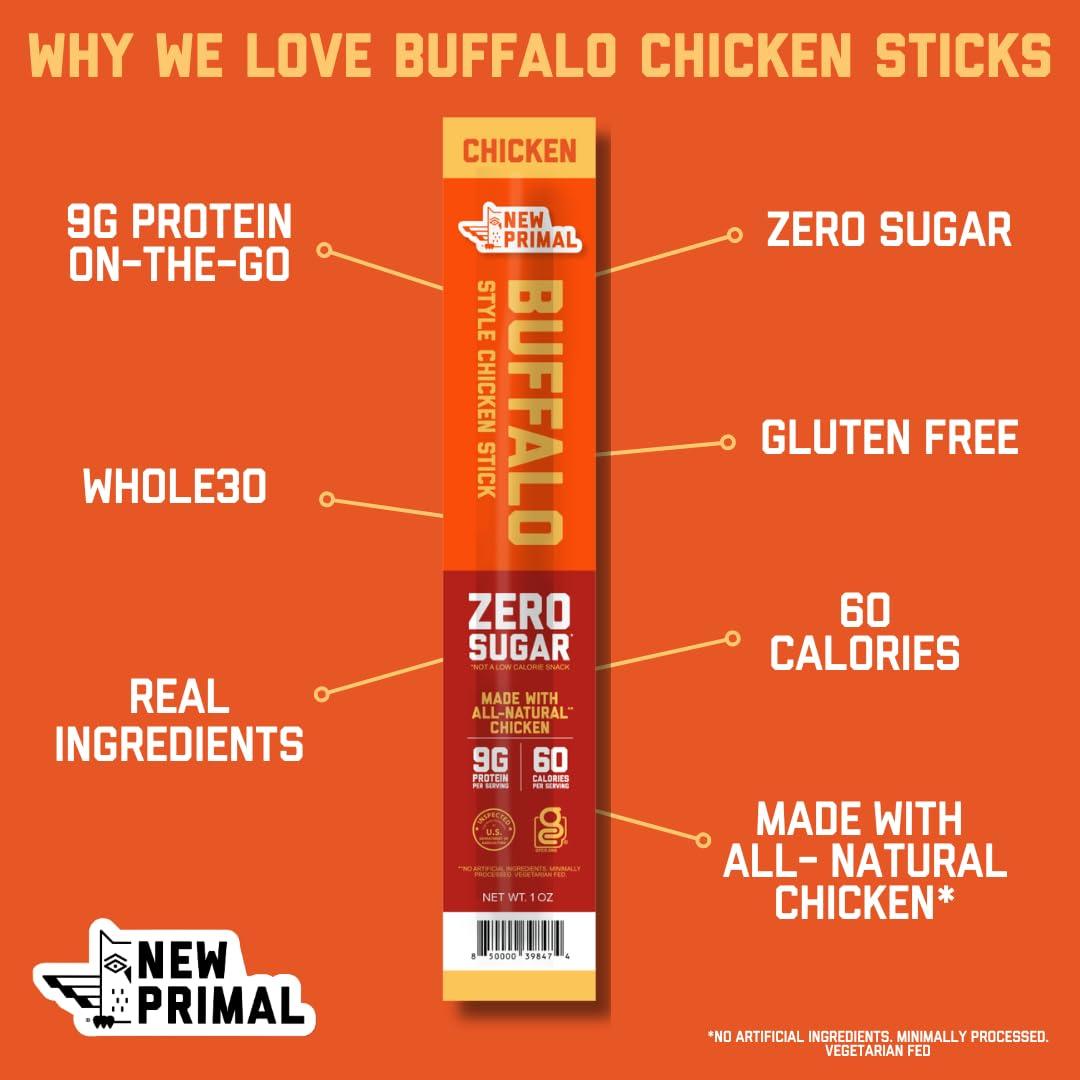 New Primal Buffalo Chicken Sticks, Keto, Gluten Free Healthy Snacks, Sugar Free Low Carb High Protein, Jerky Meat Stick, 9g Protein, 20 Ct - Image 4