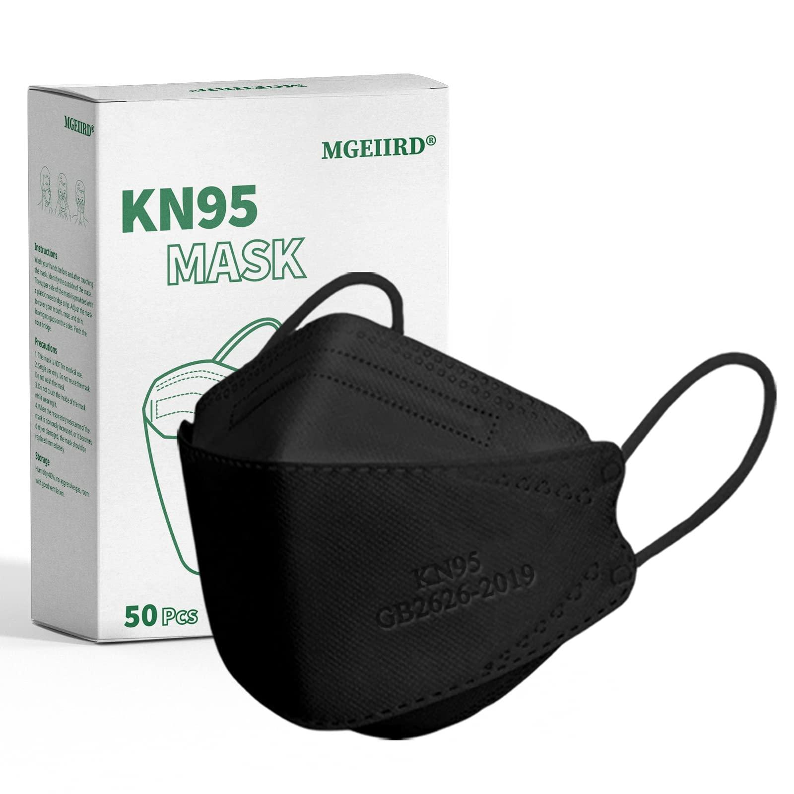 MGEIIRD KN95 Face Masks for Adults 50 Pcs, Individually Wrapped, 5-Ply Black Disposable Face Mask Against PM 2.5 Smoke & Dust, Filtration Efficiency 95% - Image 9