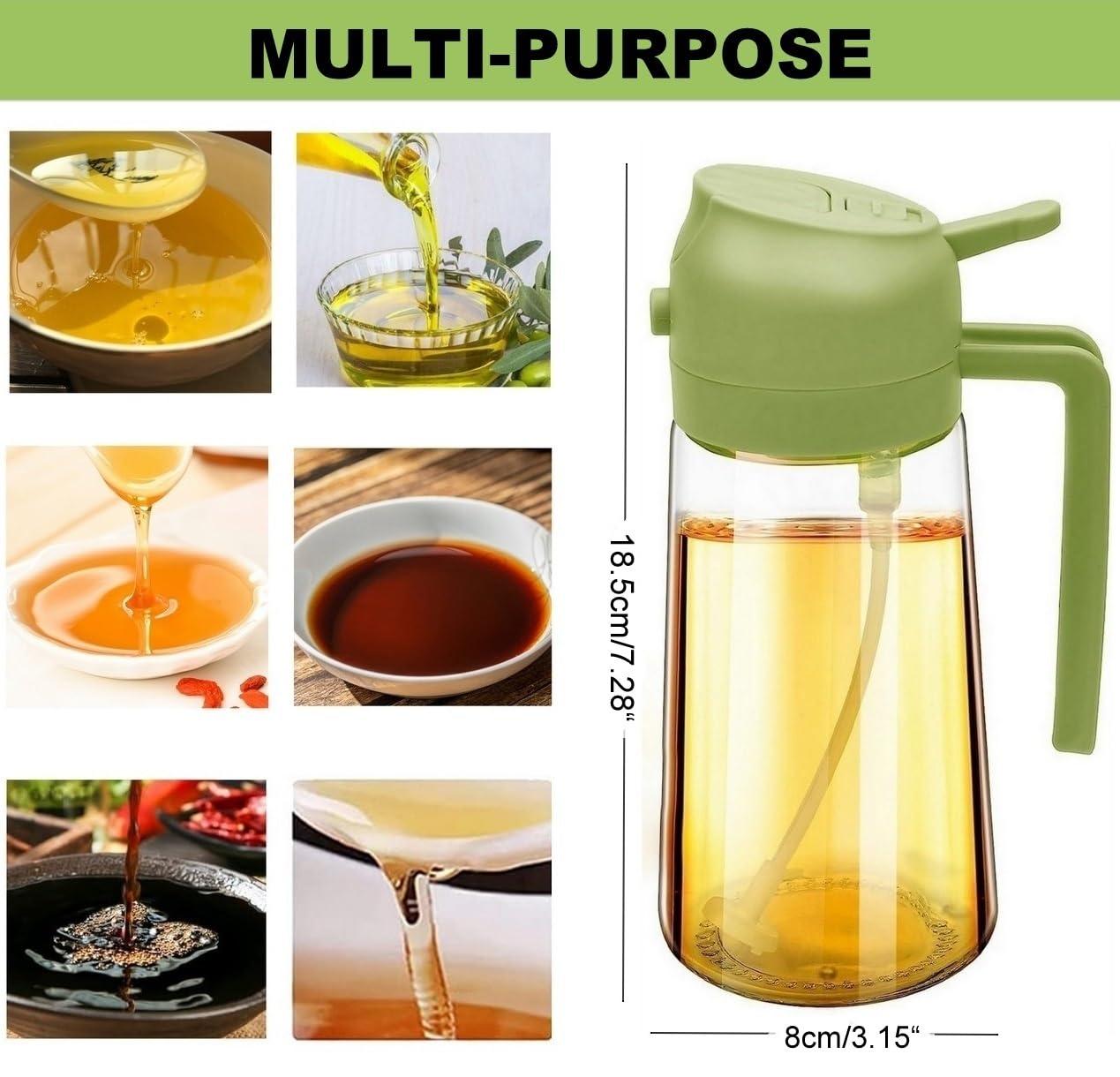 Oil Dispenser Bottle Glass Olive Oil Sprayer 2 Pcs: 2 in 1 Olive Oil Dispenser Bottle, Premium Oil Sprayer for Cooking, Glass Oil Spray Bottle for Air Fryer Salad BBQ Baking-470ml - Image 2