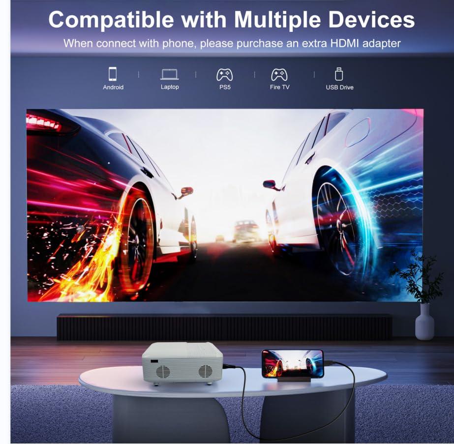 Mini bluetooth Projector(Phone HDMI Cable Included)Support 4K Native 1080P Portable Movie Projectors,outdoor small Projector,room wall Projector Compatible with Android/iOS/Windows/TV Stick/HDMI/USB - Image 6