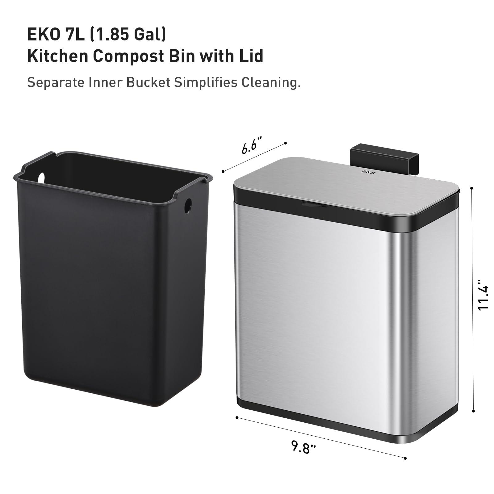 EKO Kitchen Compost Bin, 7L / 1.85 Gal Stainless Steel with Removable Inner Bucket and Deodorizer Compartment, 2-in-1 Countertop Compost Bin with Lid, Food Waste Caddy for Kitchen (MMT & Black Finish) - Image 2