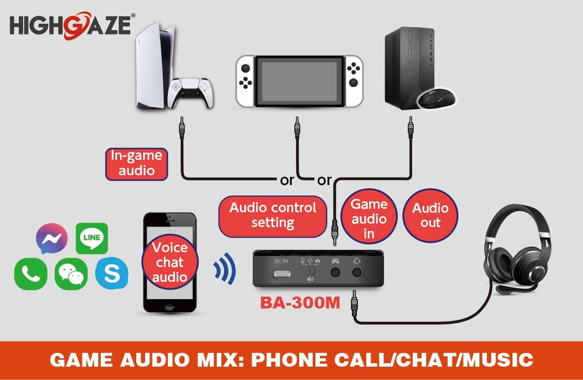 HIGHGAZE Bluetooth Chat & Play Audio Mixer Accessory for Switch Game Streaming with Smartphone & PS4 PS5 or Xbox, Discord, Voice call to Headset with aptX Audio, Adjust Game Volume Balance - Image 4