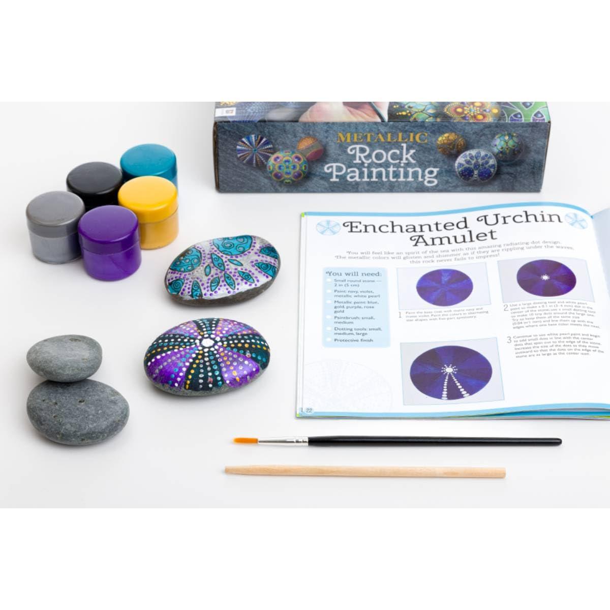 Metallic Rock Painting Box Set - DIY Rock Painting for Adults - Rocks, Brush, Paint Included - Mandala Stone Artist - Create Rock Artwork at Home - Arts and Craft for Adults - Adult Hobbies - Image 3