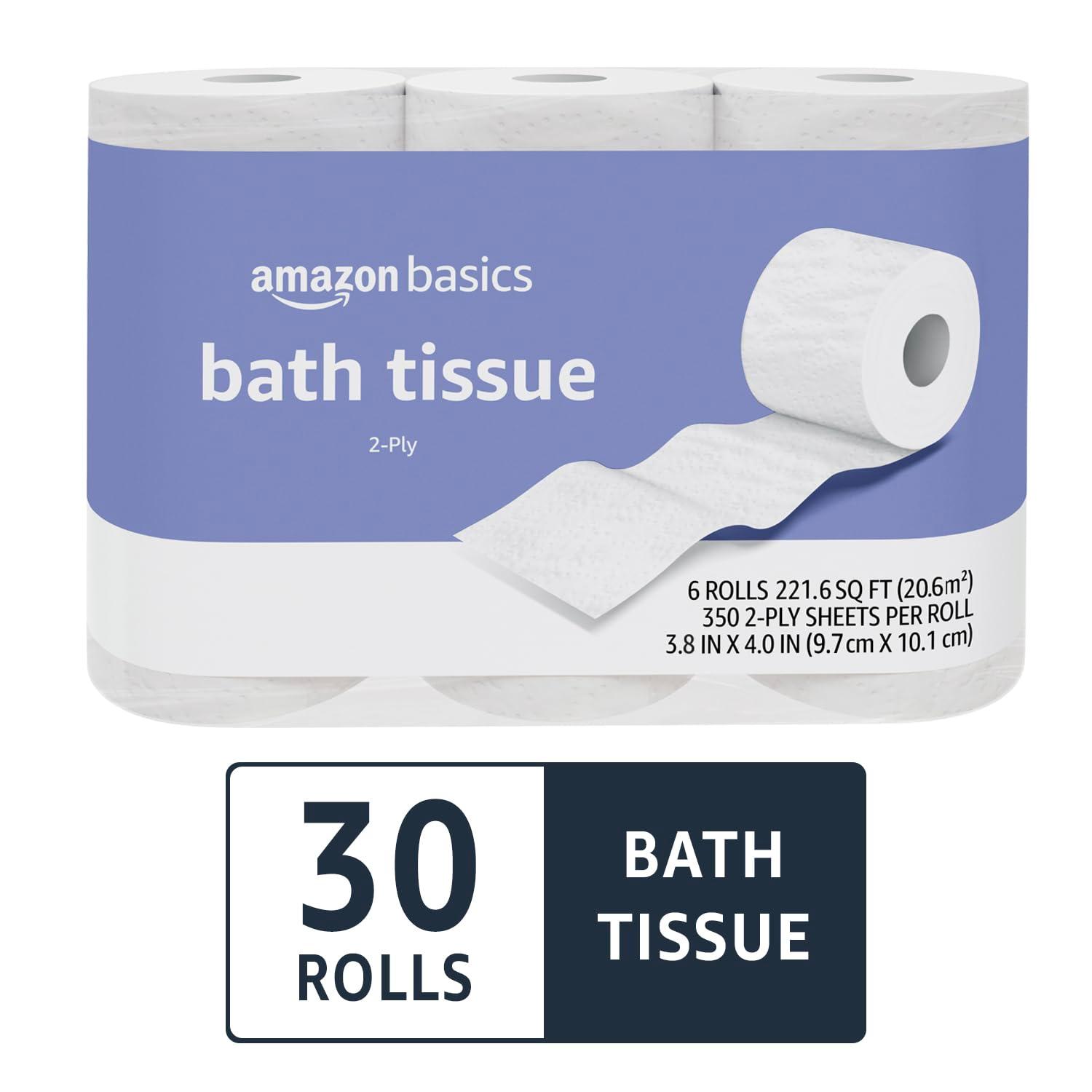 Amazon Basics 2-Ply Toilet Paper, 30 Rolls = 120 Regular Rolls, 350 Sheets, (Pack of 30), Unscented - Image 5