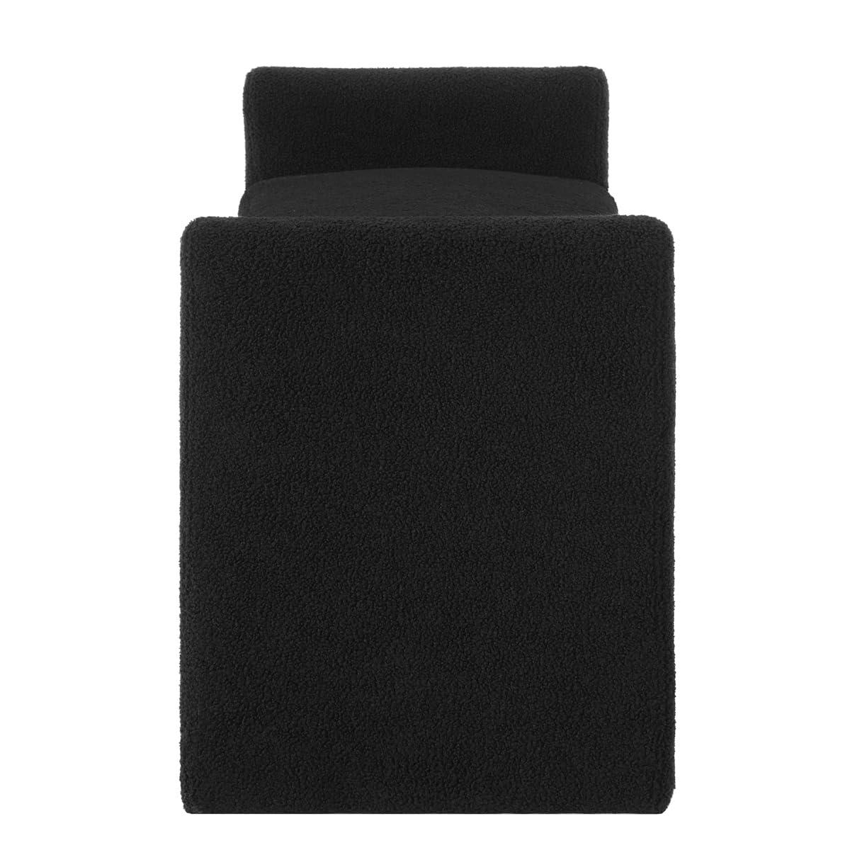 24KF Modern Boucle Teddy Lovely Bench, Upholstered Bed Ottoman With Armrest - Black - Image 7