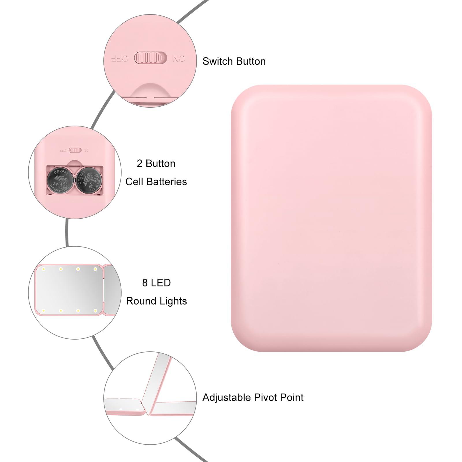 Kakuje Compact Mirror, 1X/3X Magnification LED Pocket Mirror with Nternal BIattery, Mini Mirror for Purse, Pocket,Travel and Present (Pink) - Image 4