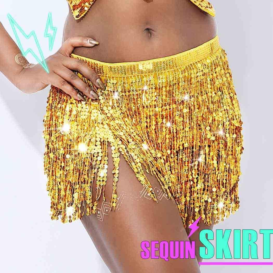 Zoestar Fringe Sequin Belly Dance Skirt Rave Festival Outfits for Women - Image 2