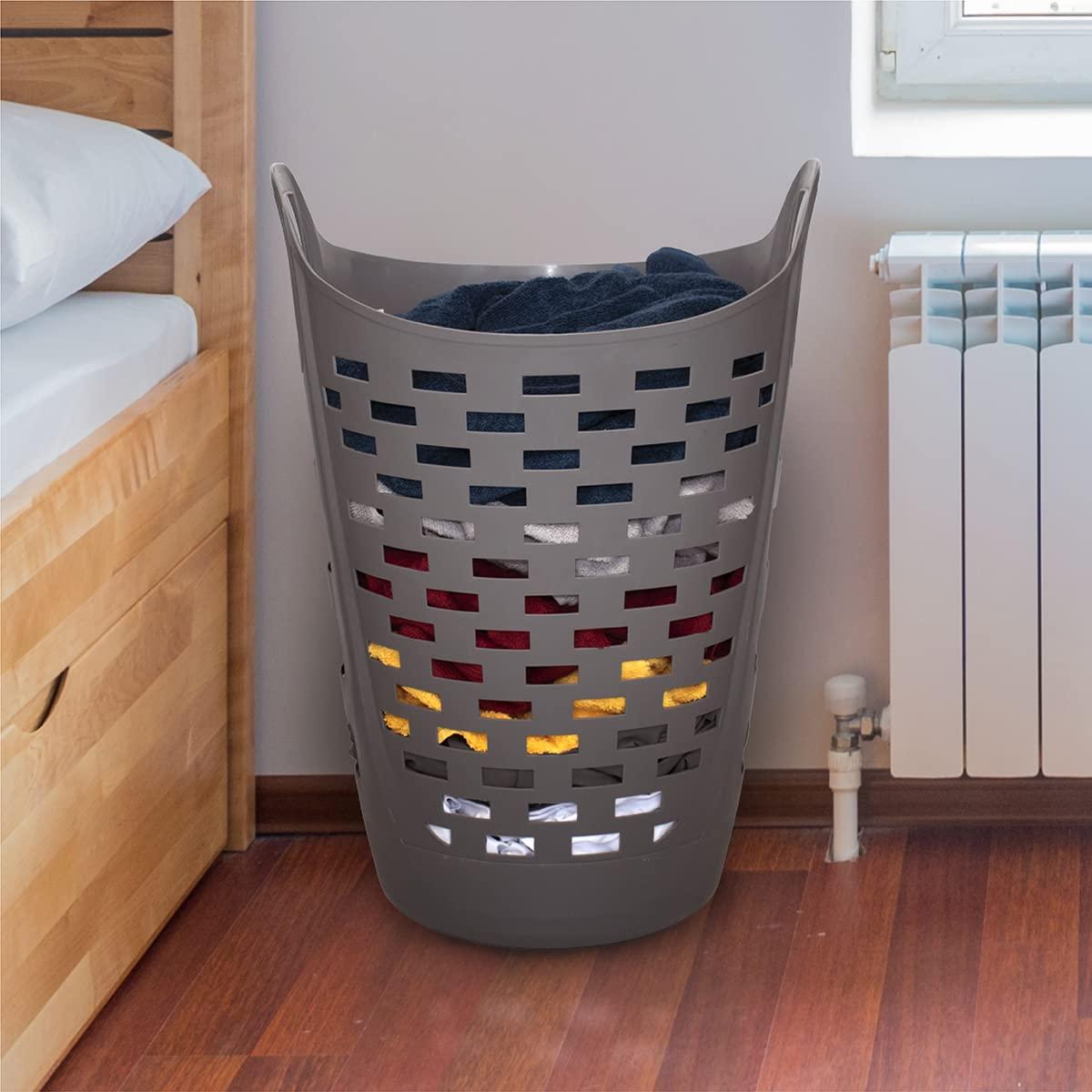 Clorox Flexible Laundry Basket - Tall Plastic Hamper for Clothes, Bedroom, and Storage - Portable Round Bin with Carry Handles, 2 Bushel, Grey - Image 2