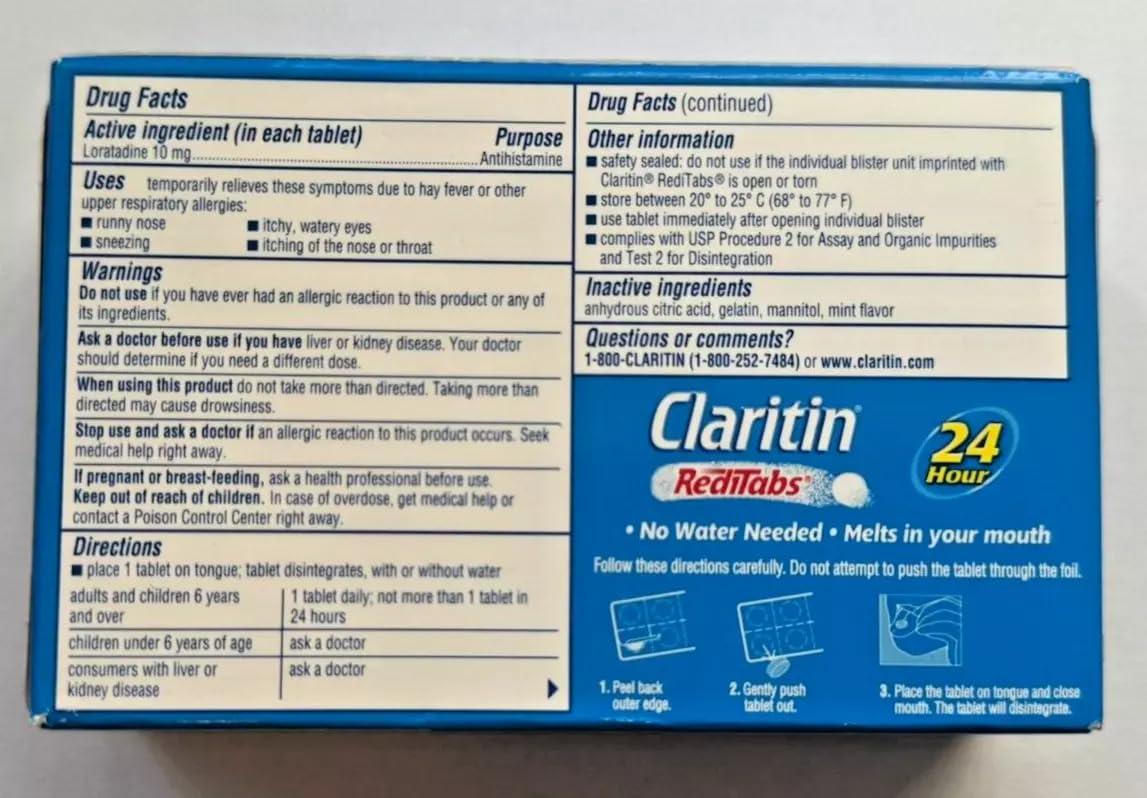 Claritin RediTabs 24 Hour Allergy Medicine, Non-Drowsy Prescription Strength Allergy Relief, Loratadine Antihistamine Tablets, 60 Count - Image 2
