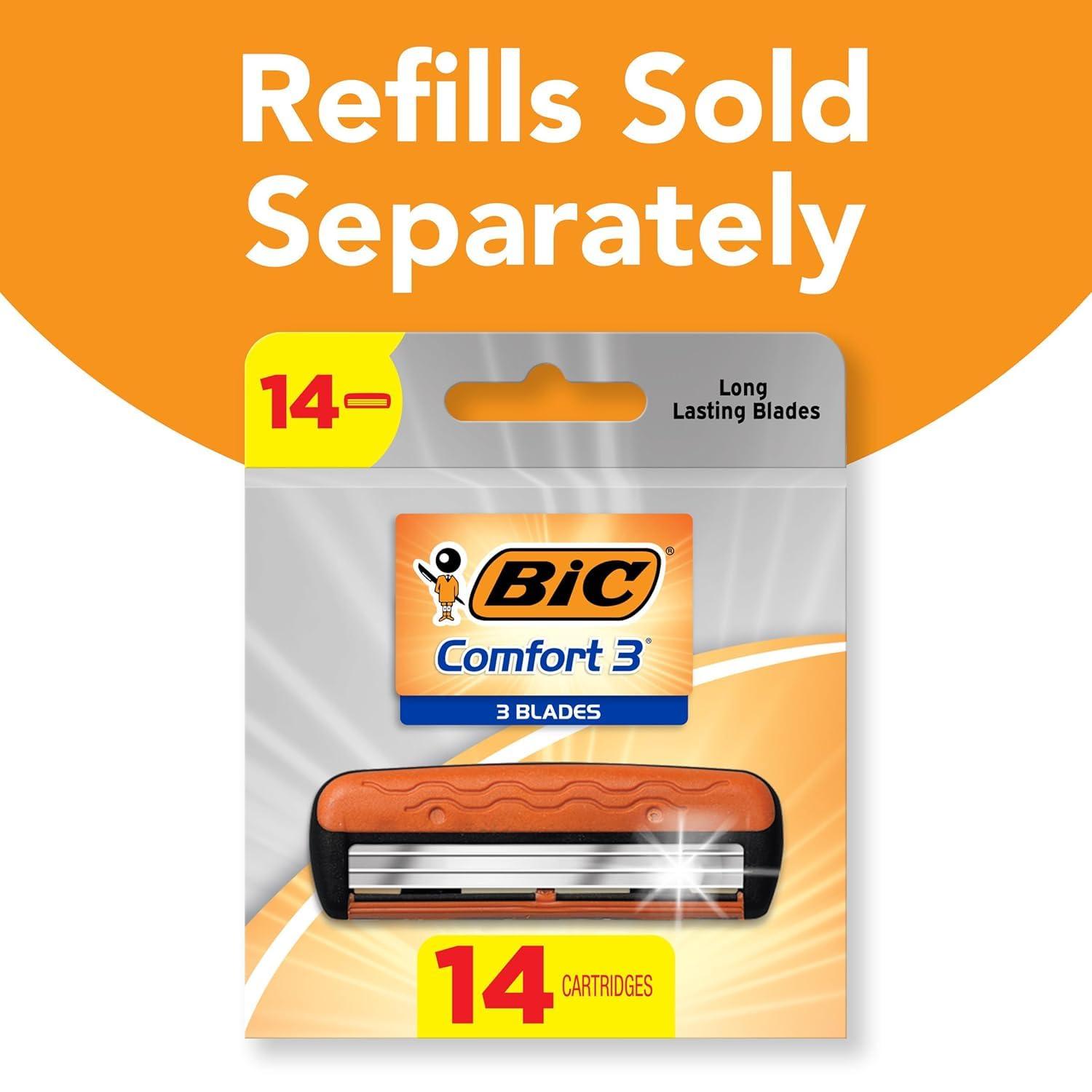 BIC Comfort 3 Men's Refillable 3 Blade Razors, Black Handle with Pivoting Head, 12-Pack - Image 3