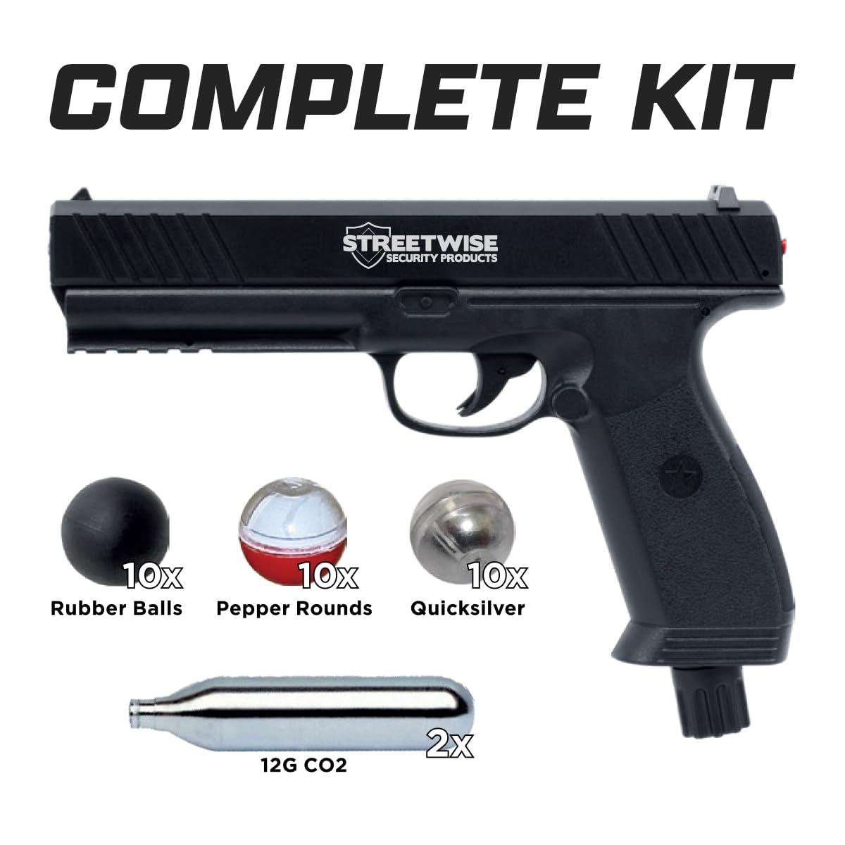 Streetwise Heat .50 Caliber Defense Launcher, Kinetic Impact Ball Gun - Self Defense Pistol Includes 10 Rubber Balls, 10 Quicksilver Metal Composite Rounds, & 2 CO2 Canisters - Image 2