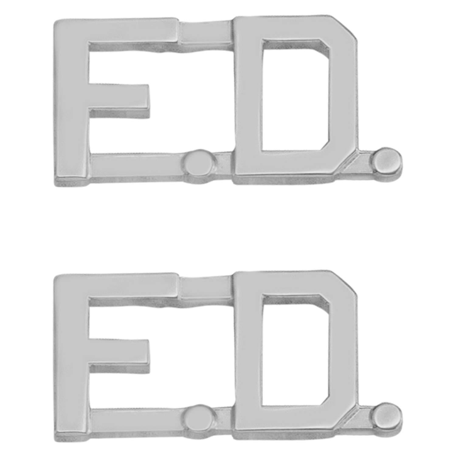 Smith & Warren 1/2" F.D. Letter Collar Brass Rank Insignia Silver Finish Fire Uniform Pin