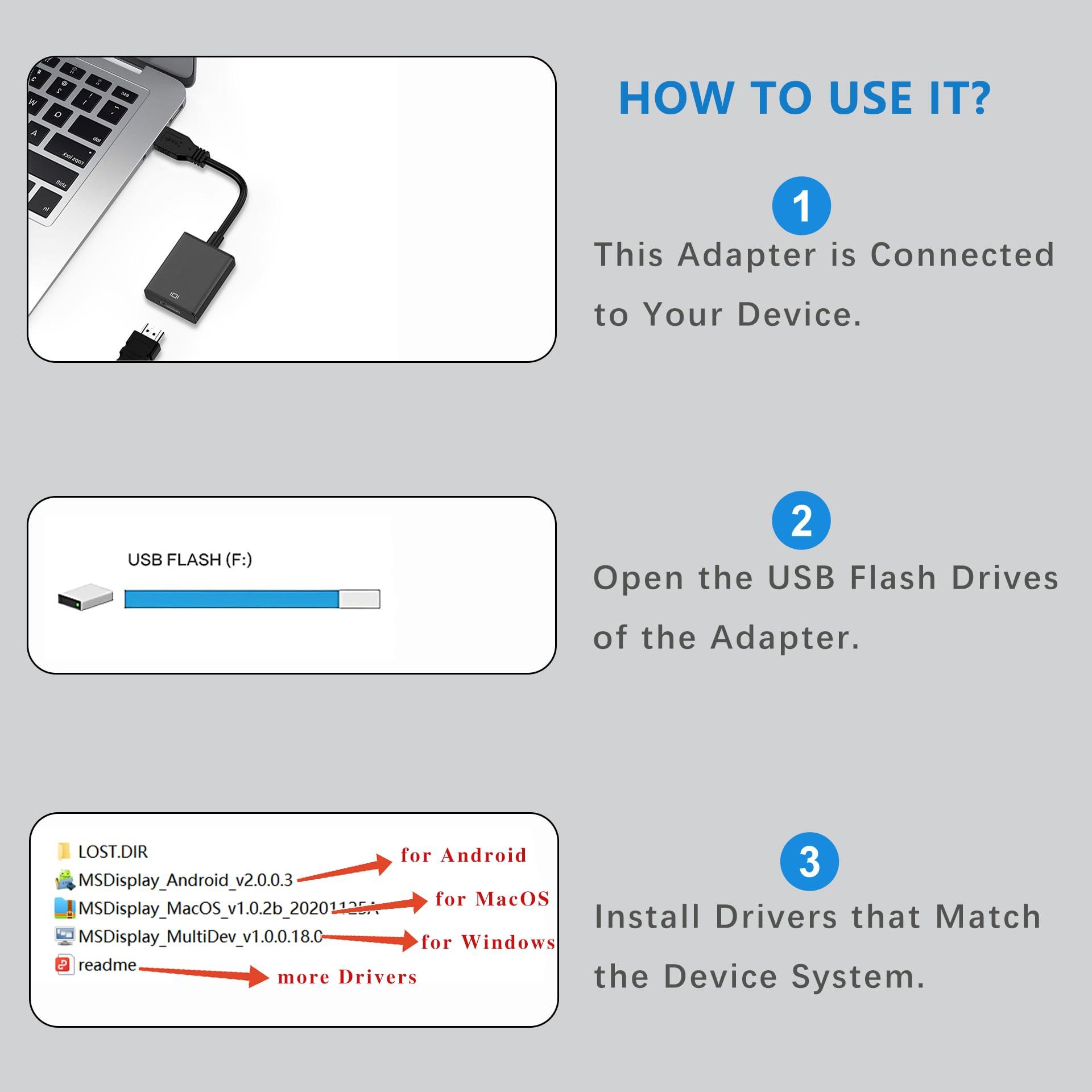 KUPOISHE USB to HDMI Adapter for Monitor Windows 11/10 / 8, HDMI USB Converter for Laptop Mac MacBook pro, USB 3.0 USB 2.0 HDMI Cable Multiple Monitors for Desktop PC TV, Black - Image 6
