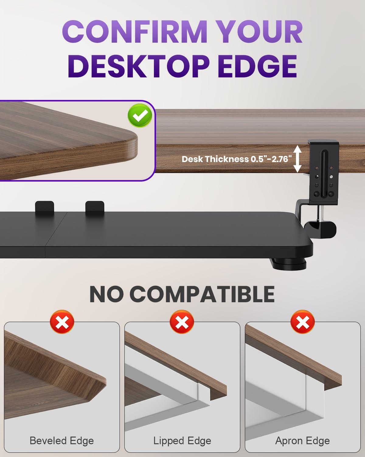 Zontera Ergonomic Keyboard Tray Under Desk, Pull Out with Adjustable C-clamp, 25.6 x 11.8 Inch Slide Out Computer Keyboard Drawer Mouse Tray for Typing, Large & Black - Image 7