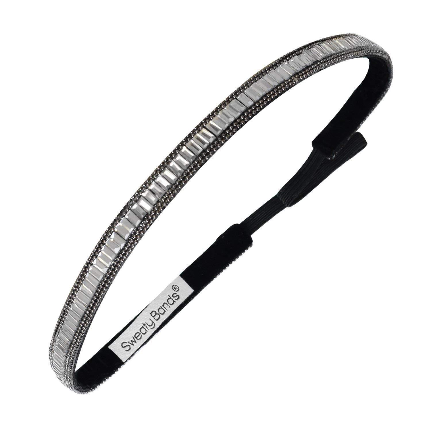 Sweaty Bands Womens Girls Headband - Non-Slip, Velvet-Lined Jeweled Hairband - Bling It Born to Shine Silver 3/8-Inch