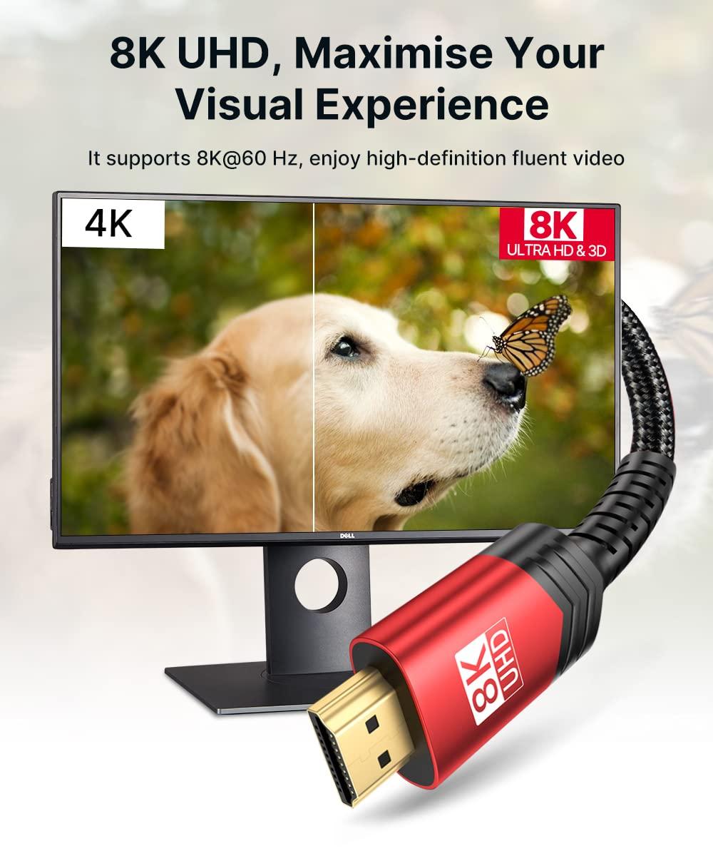 10K 8K HDMI Cable 2.1 2 Pack 6ft, JSAUX 48Gbps Ultra High Speed HDMI Cable Braided Cord, 4K@120Hz, 4K@144Hz, 8K@60Hz, HDCP 2.2&2.3, HDR 10, eARC,ARC Compatible with Dolby PS5 Monitor HDTV Soundbar-Red - Image 2