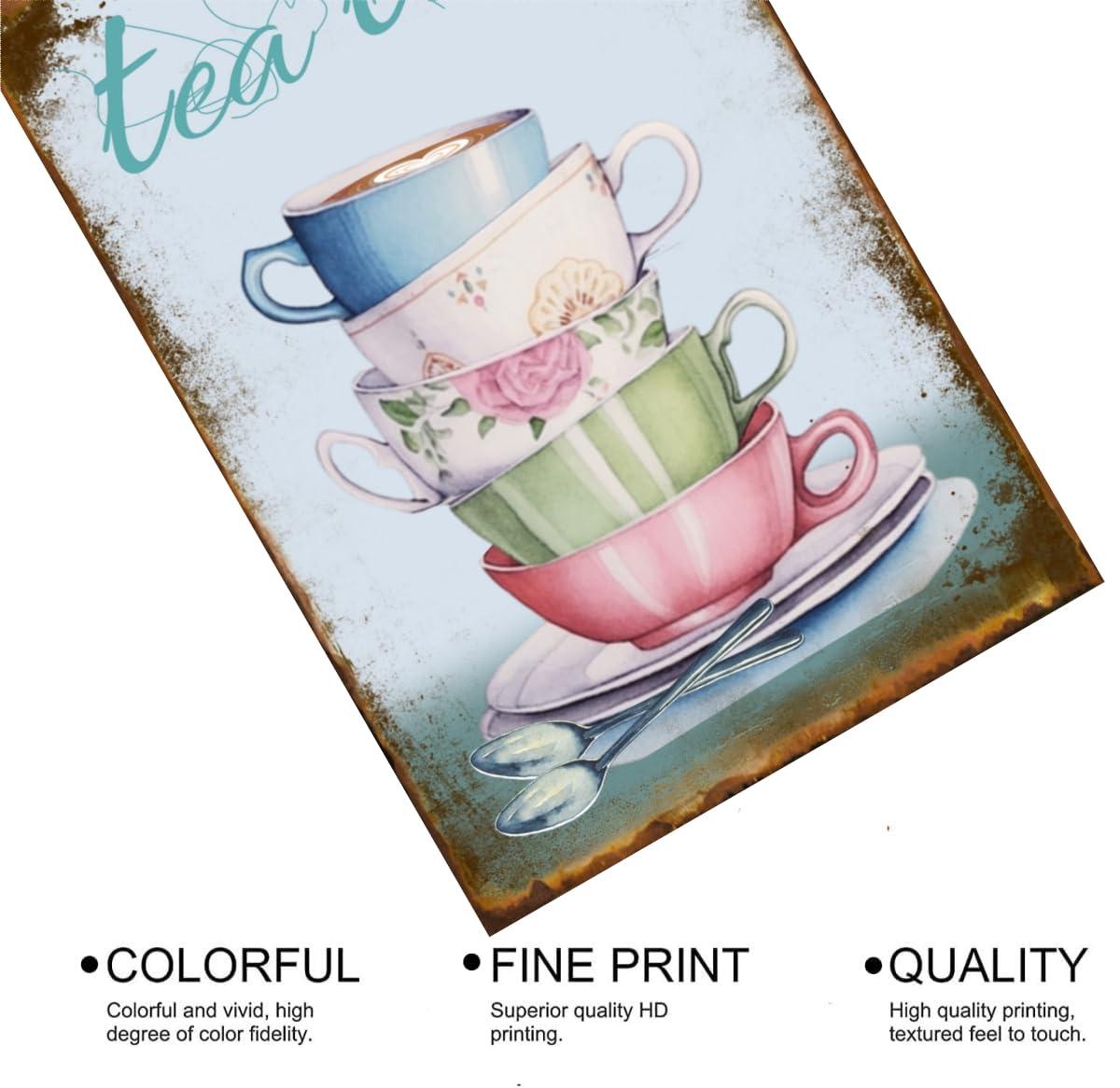 EMOHAT Vintage Style Metal Tin Sign Wall Decoration Tea Cup Tea Time Coffee House Dessert Shop Metal Plaque Tin Poster Home Bar Pub Garage Shop Kitchen Restaurant Tin Metal Sign 8x12 Inch - Image 5