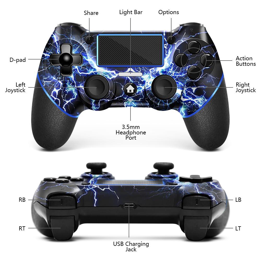 AceGamer Wireless Controller for PS4, Custom Design V2 Gamepad Joystick for PS4 with Non-Slip Grip of Both Sides and 3.5mm Audio Jack! Thumb Caps Included! (Lightning) - Image 2